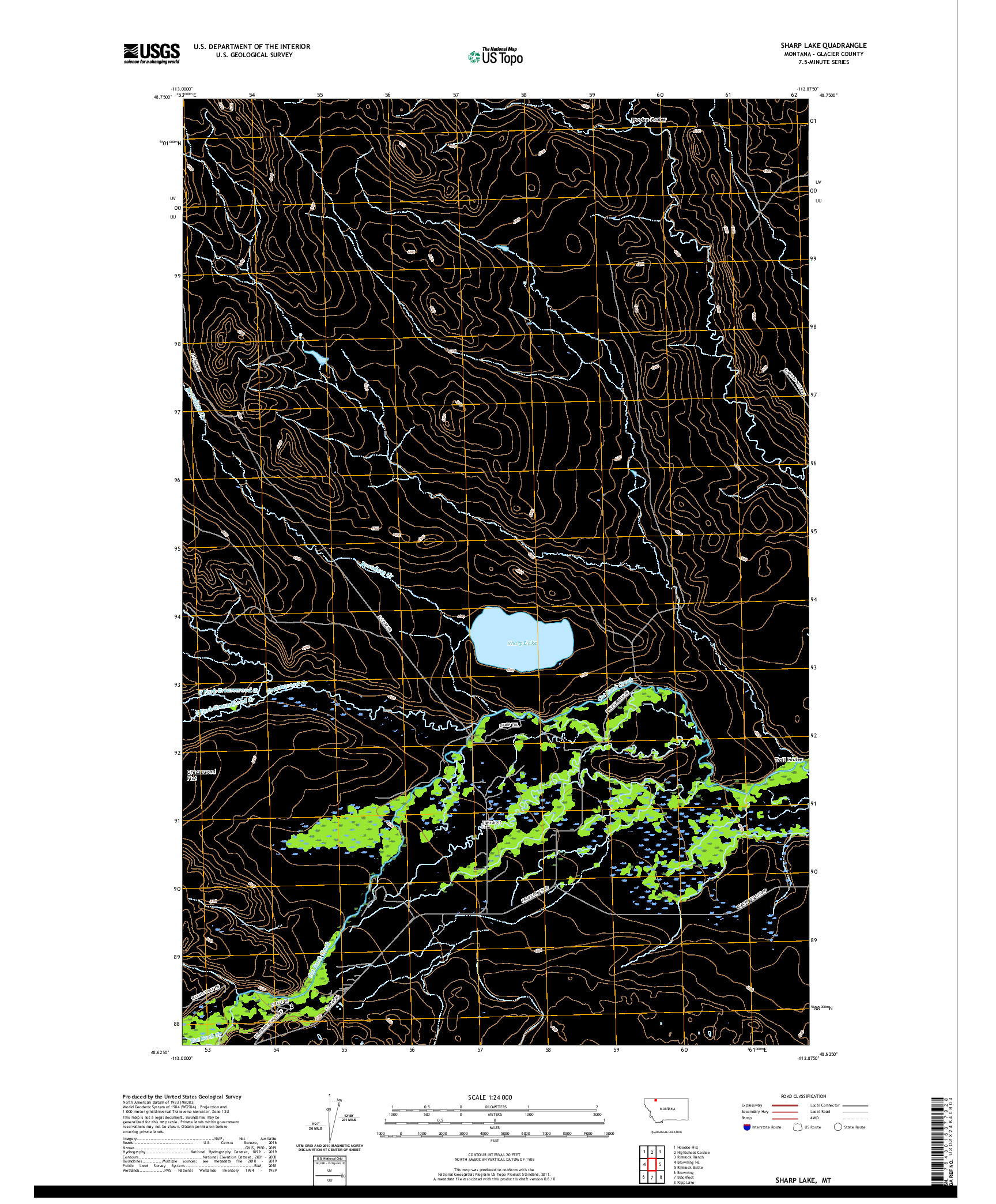 USGS US TOPO 7.5-MINUTE MAP FOR SHARP LAKE, MT 2020