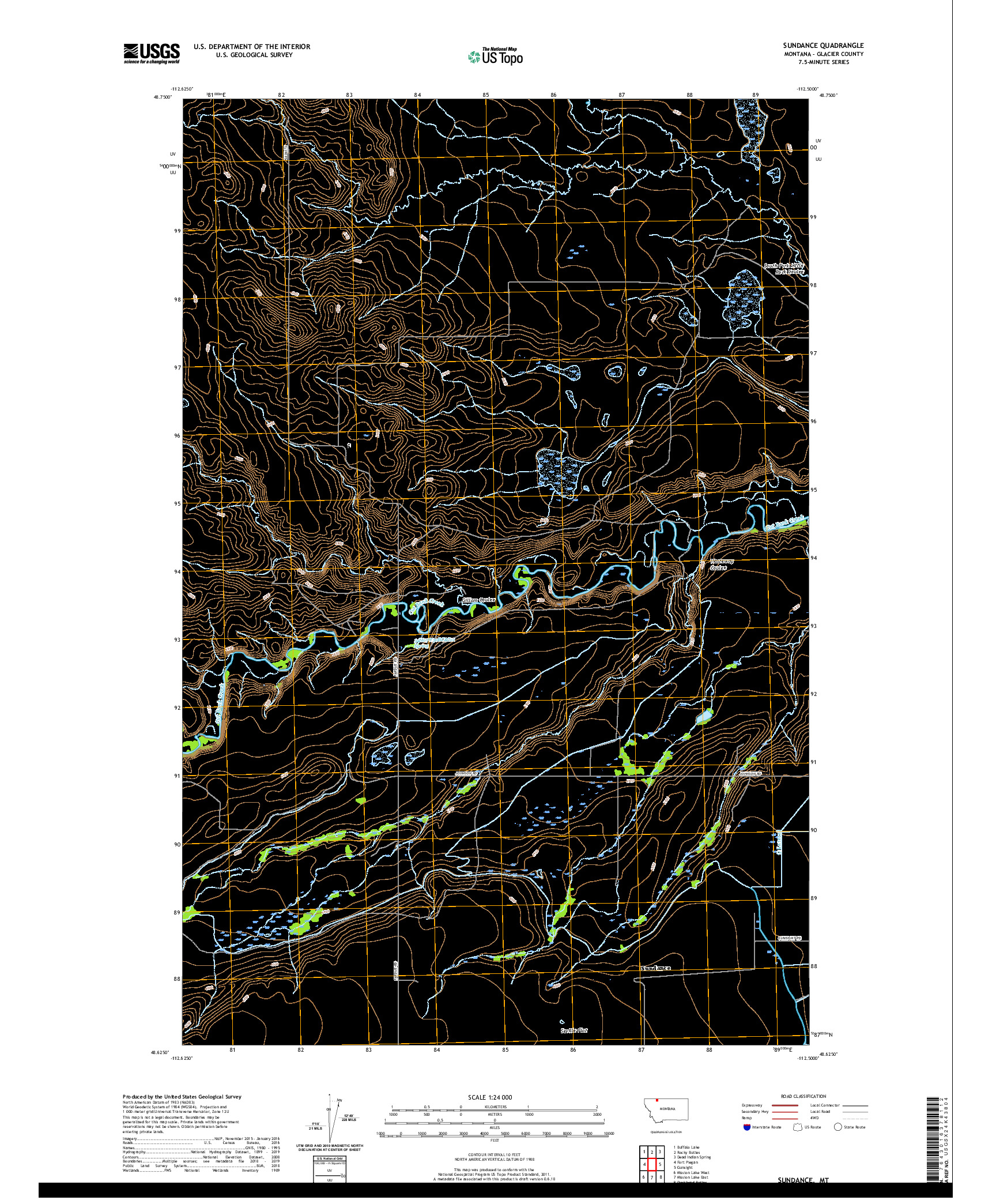 USGS US TOPO 7.5-MINUTE MAP FOR SUNDANCE, MT 2020
