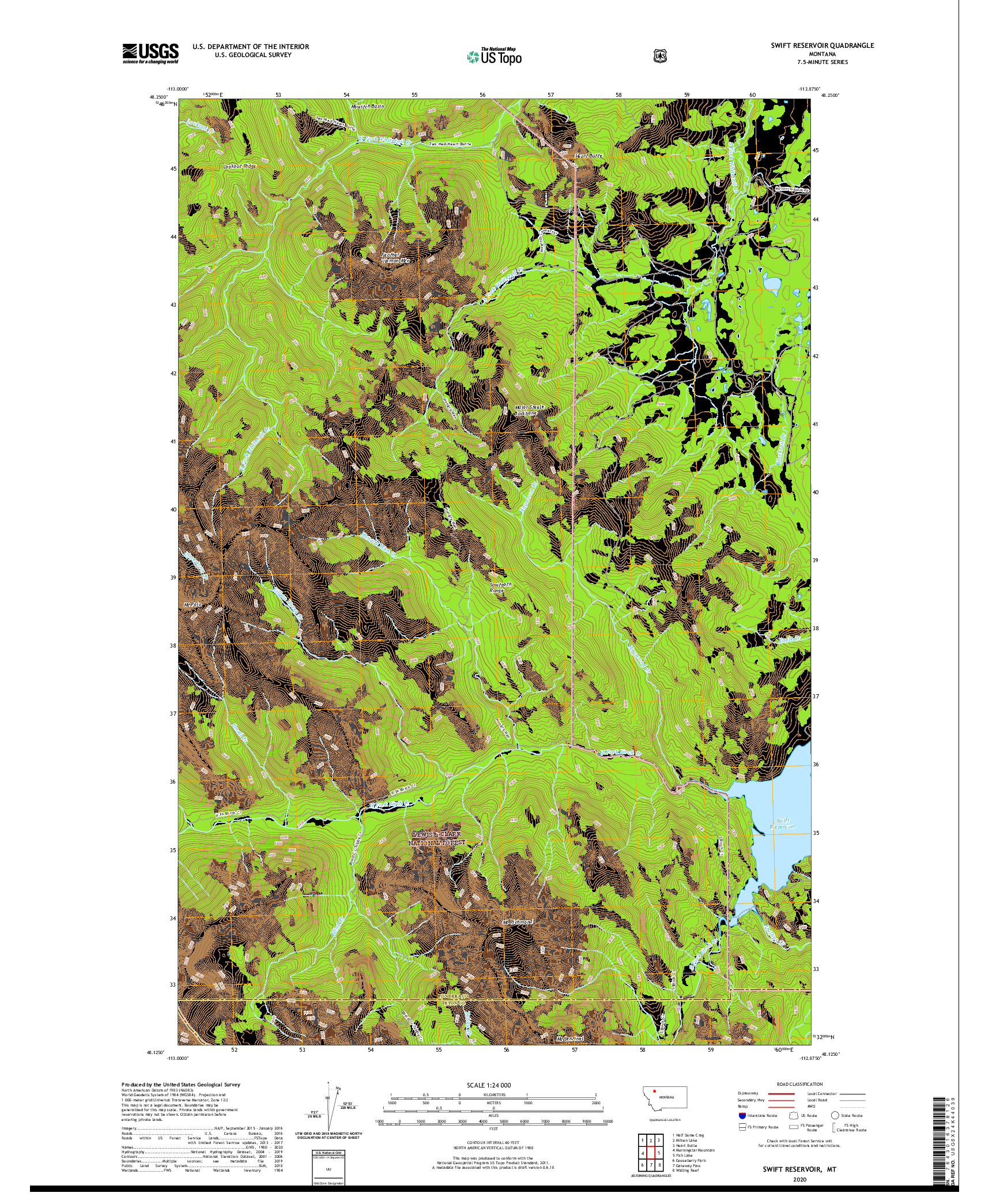 USGS US TOPO 7.5-MINUTE MAP FOR SWIFT RESERVOIR, MT 2020