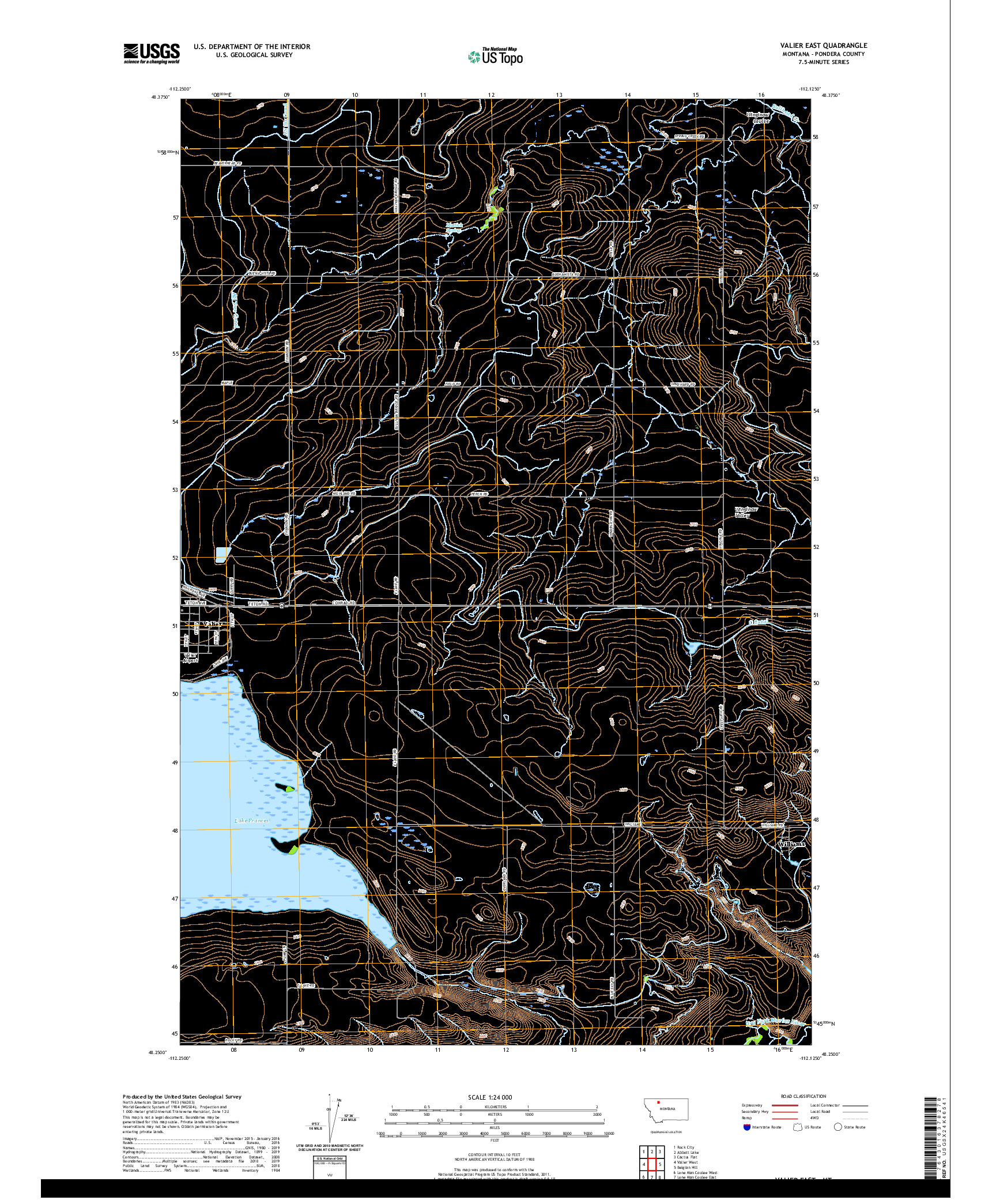 USGS US TOPO 7.5-MINUTE MAP FOR VALIER EAST, MT 2020