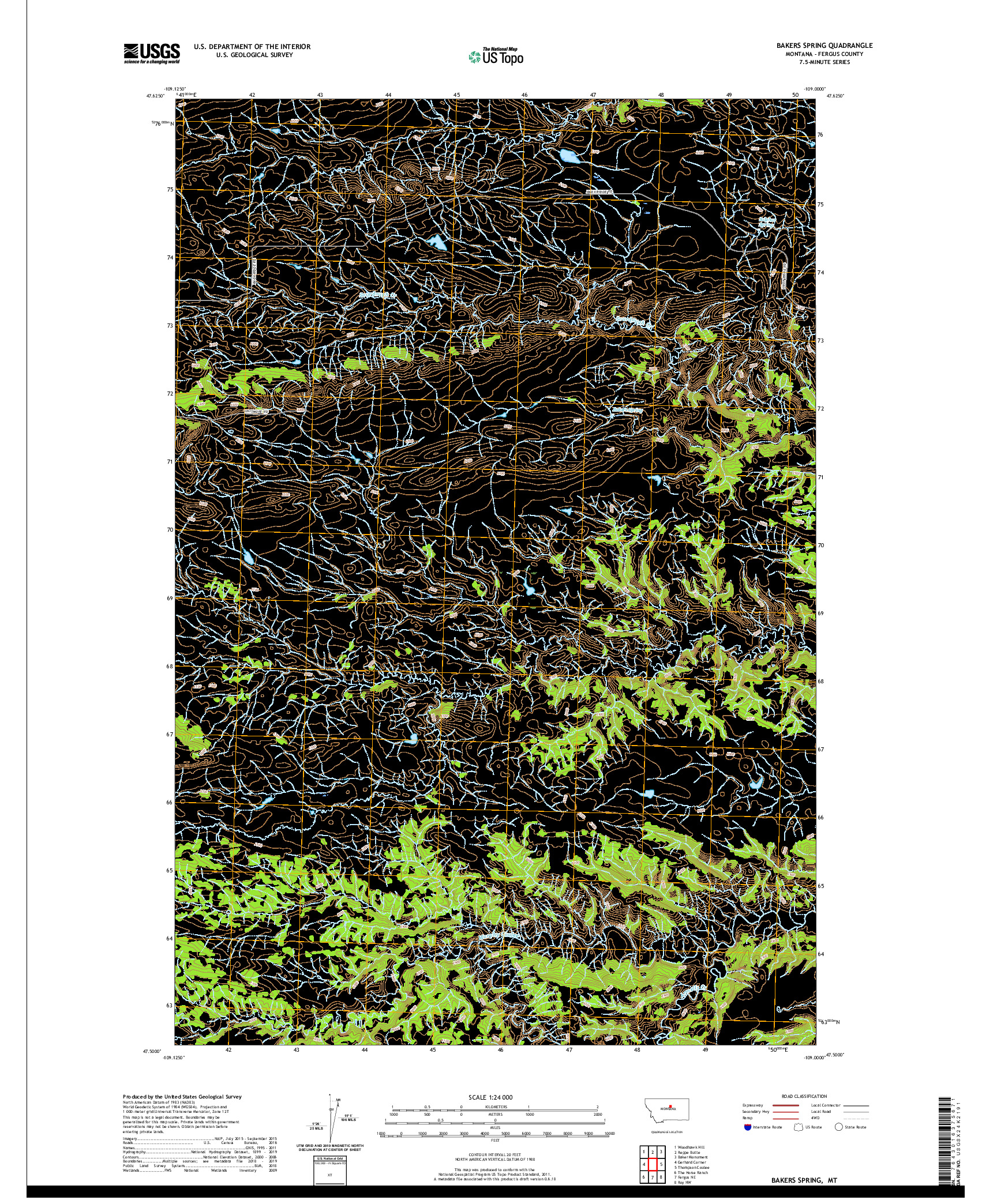 USGS US TOPO 7.5-MINUTE MAP FOR BAKERS SPRING, MT 2020