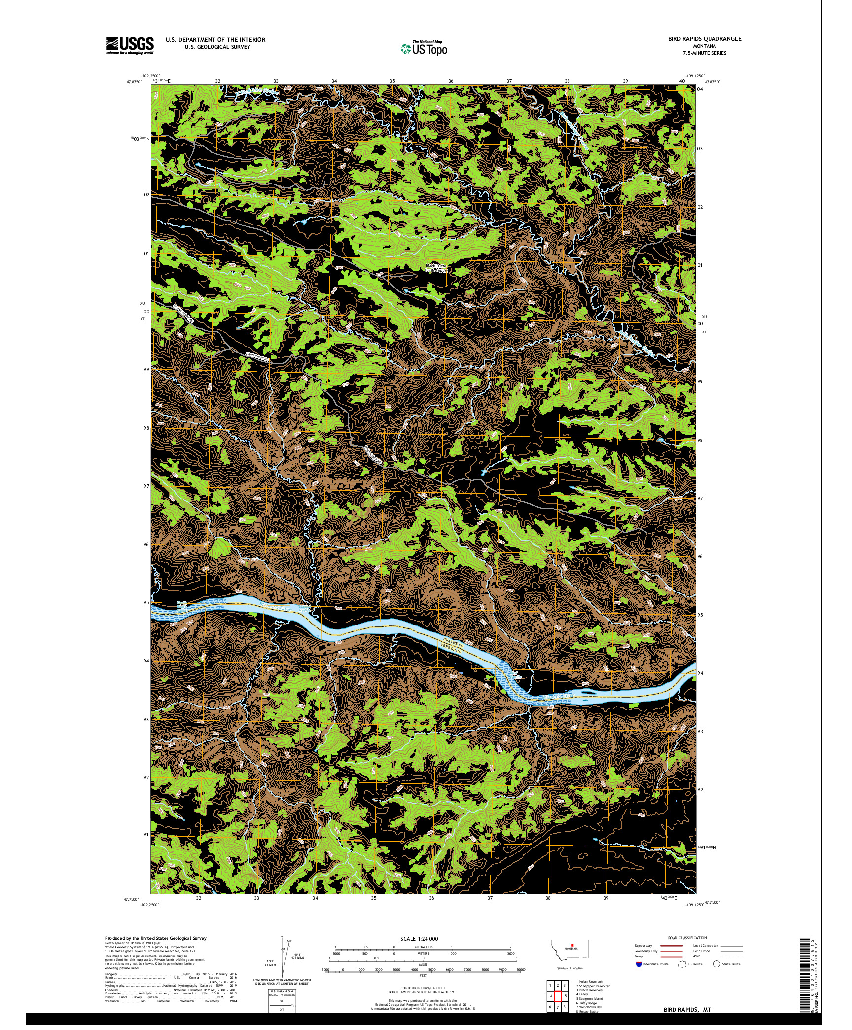 USGS US TOPO 7.5-MINUTE MAP FOR BIRD RAPIDS, MT 2020