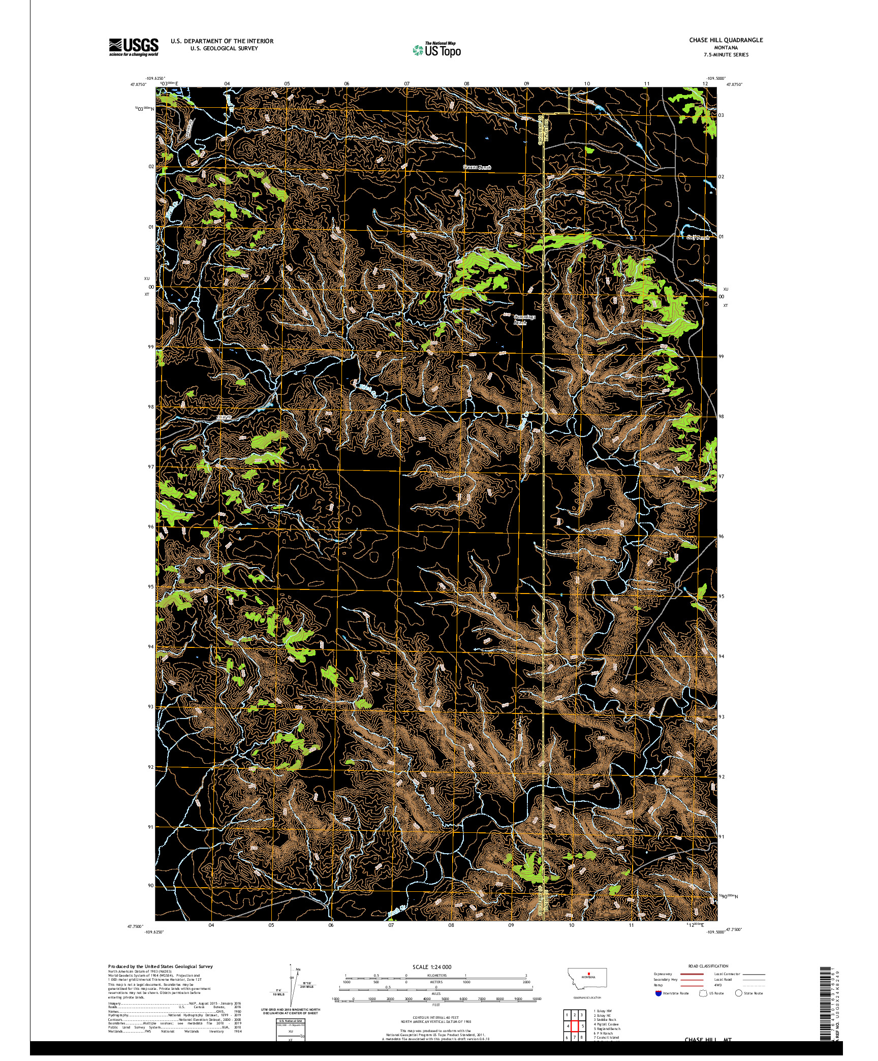 USGS US TOPO 7.5-MINUTE MAP FOR CHASE HILL, MT 2020