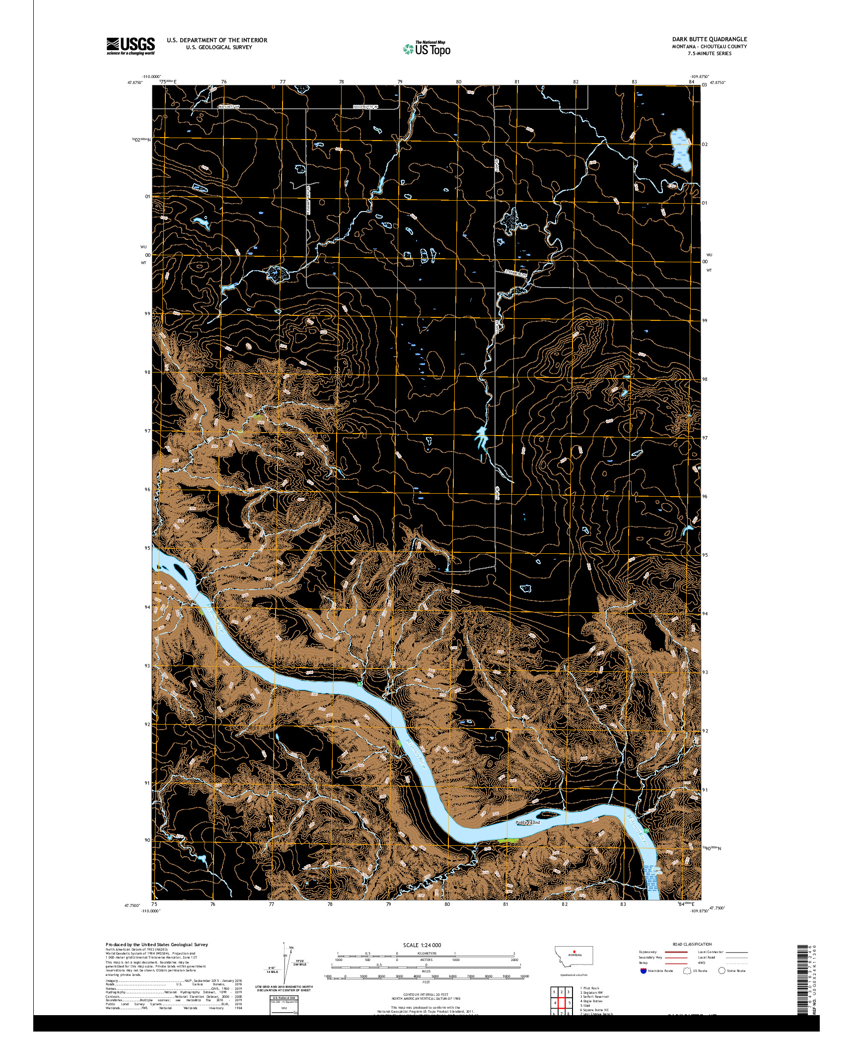 USGS US TOPO 7.5-MINUTE MAP FOR DARK BUTTE, MT 2020