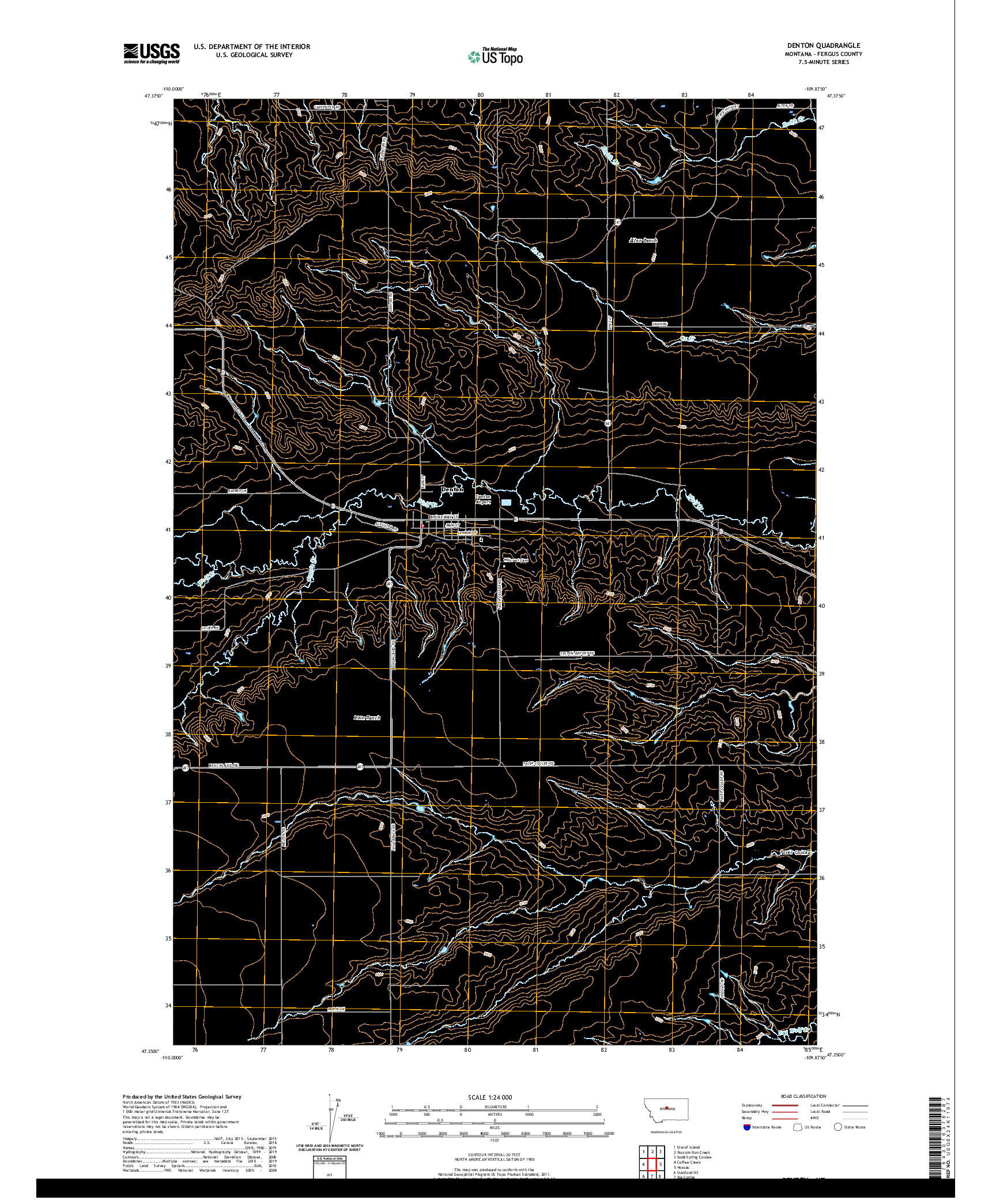 USGS US TOPO 7.5-MINUTE MAP FOR DENTON, MT 2020