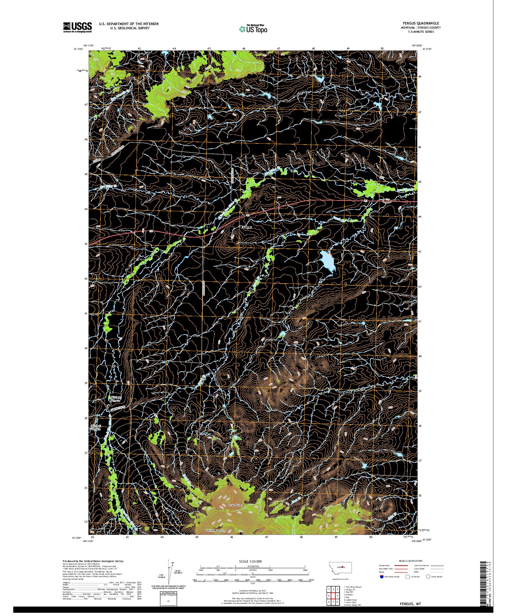USGS US TOPO 7.5-MINUTE MAP FOR FERGUS, MT 2020