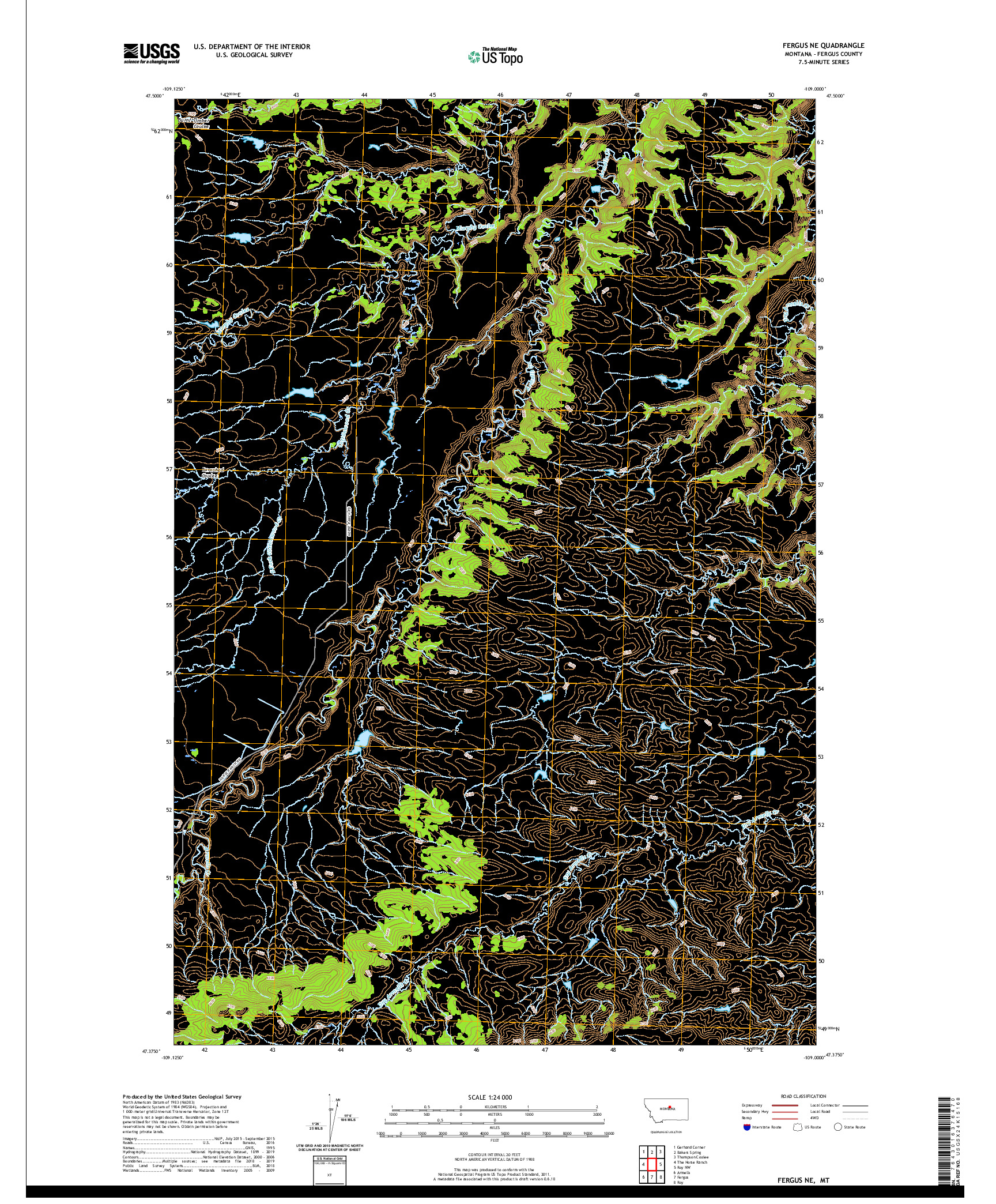 USGS US TOPO 7.5-MINUTE MAP FOR FERGUS NE, MT 2020