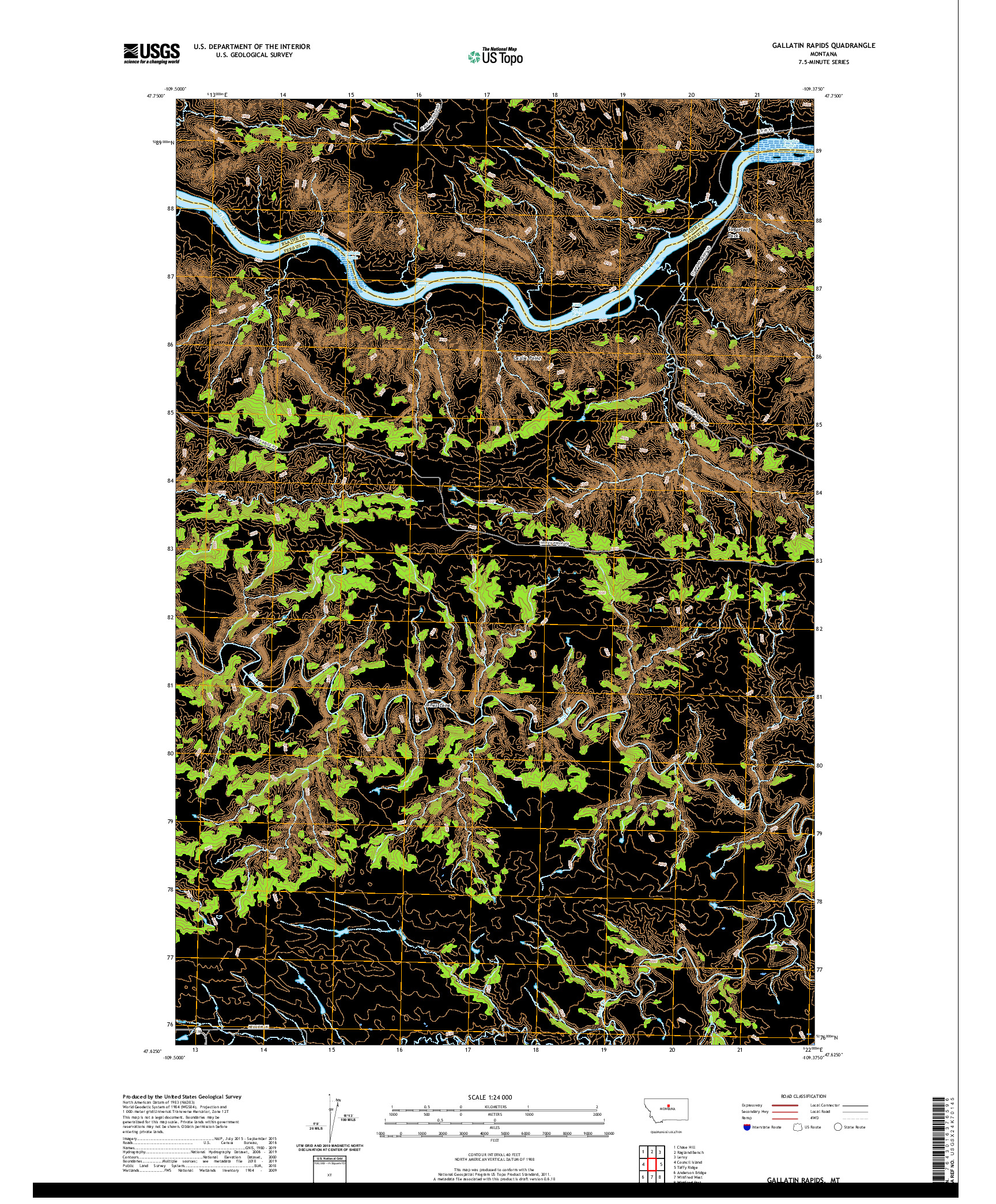 USGS US TOPO 7.5-MINUTE MAP FOR GALLATIN RAPIDS, MT 2020