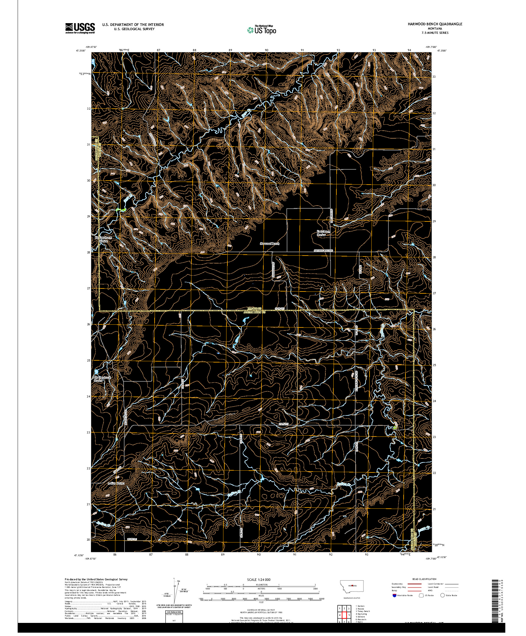 USGS US TOPO 7.5-MINUTE MAP FOR HARWOOD BENCH, MT 2020