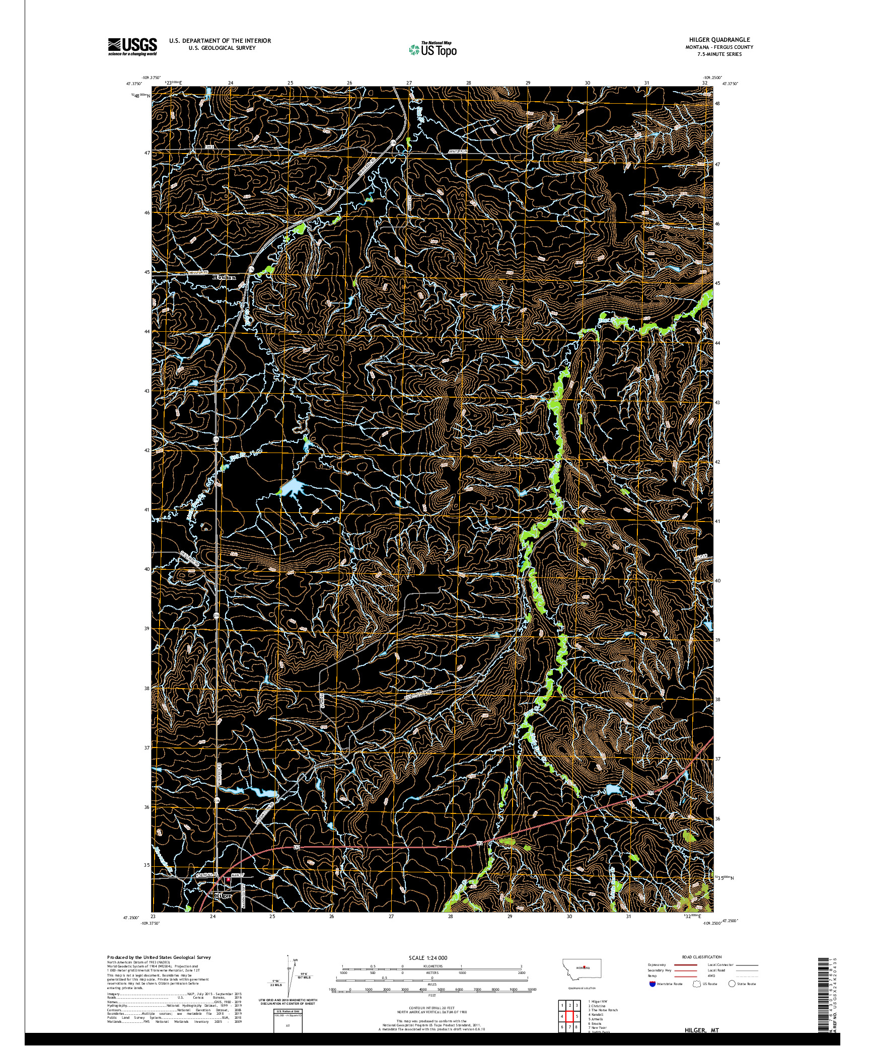 USGS US TOPO 7.5-MINUTE MAP FOR HILGER, MT 2020