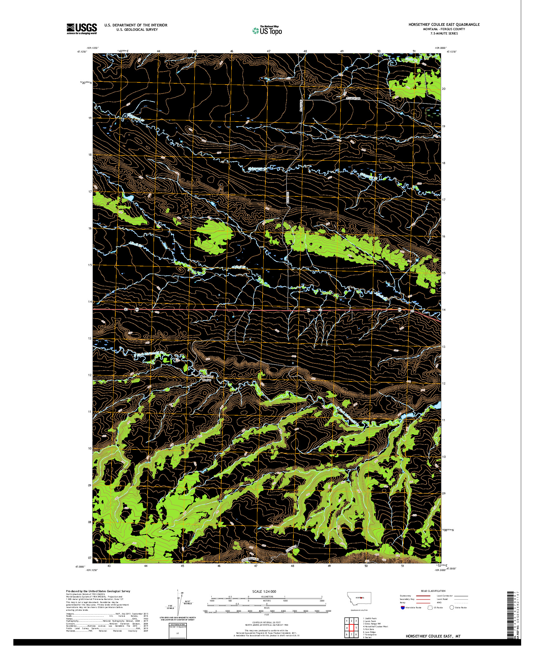 USGS US TOPO 7.5-MINUTE MAP FOR HORSETHIEF COULEE EAST, MT 2020