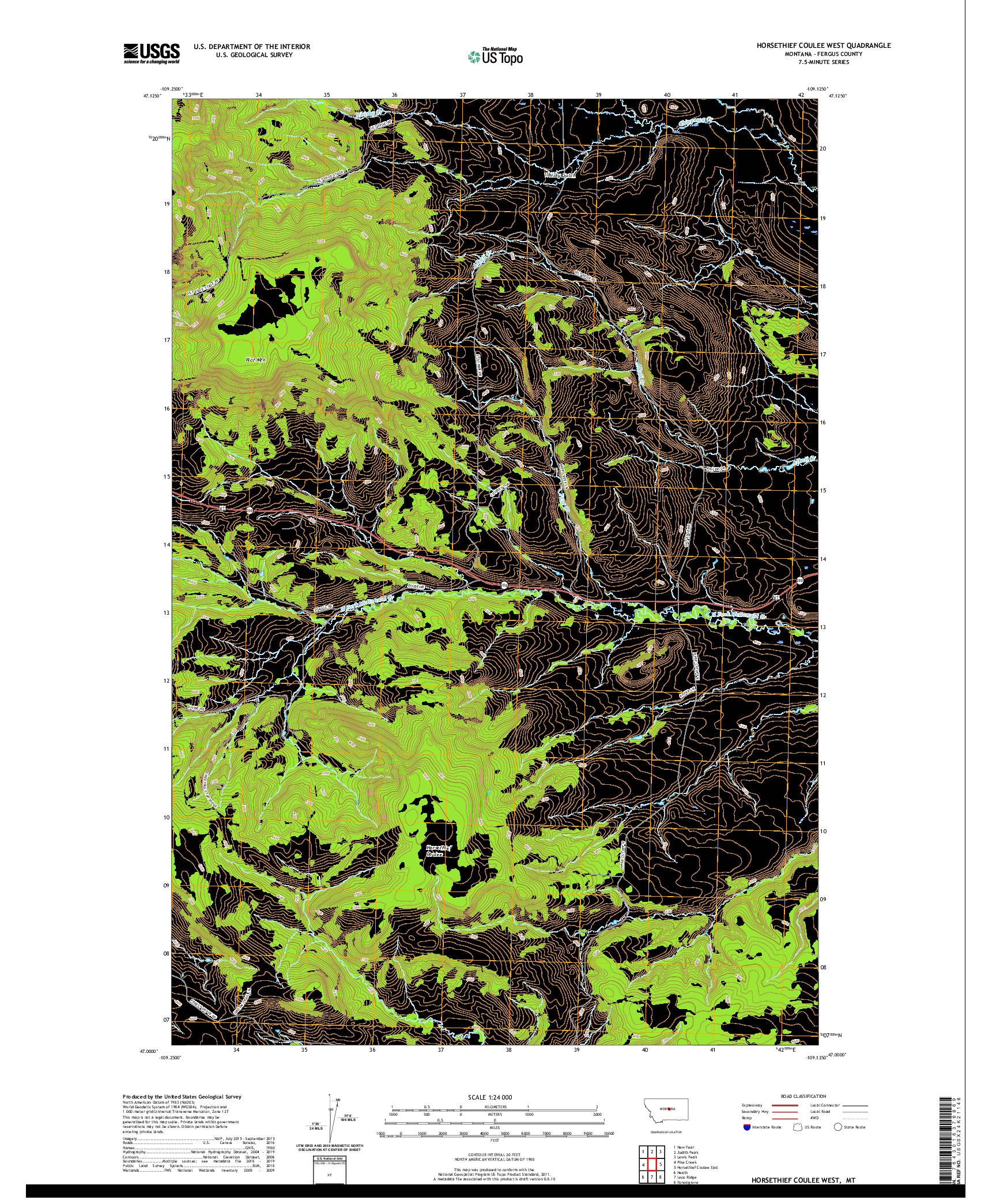 USGS US TOPO 7.5-MINUTE MAP FOR HORSETHIEF COULEE WEST, MT 2020