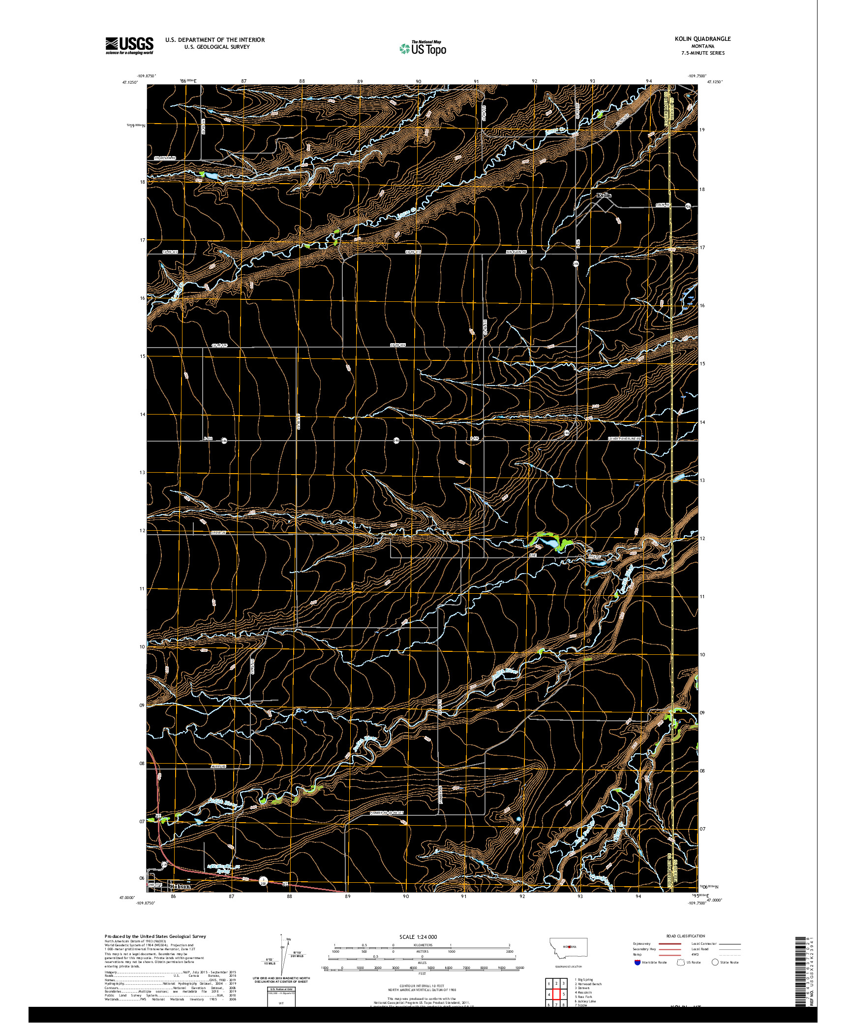USGS US TOPO 7.5-MINUTE MAP FOR KOLIN, MT 2020
