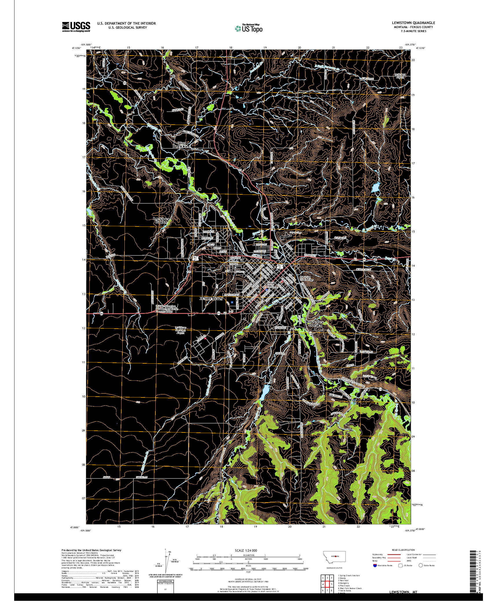 USGS US TOPO 7.5-MINUTE MAP FOR LEWISTOWN, MT 2020