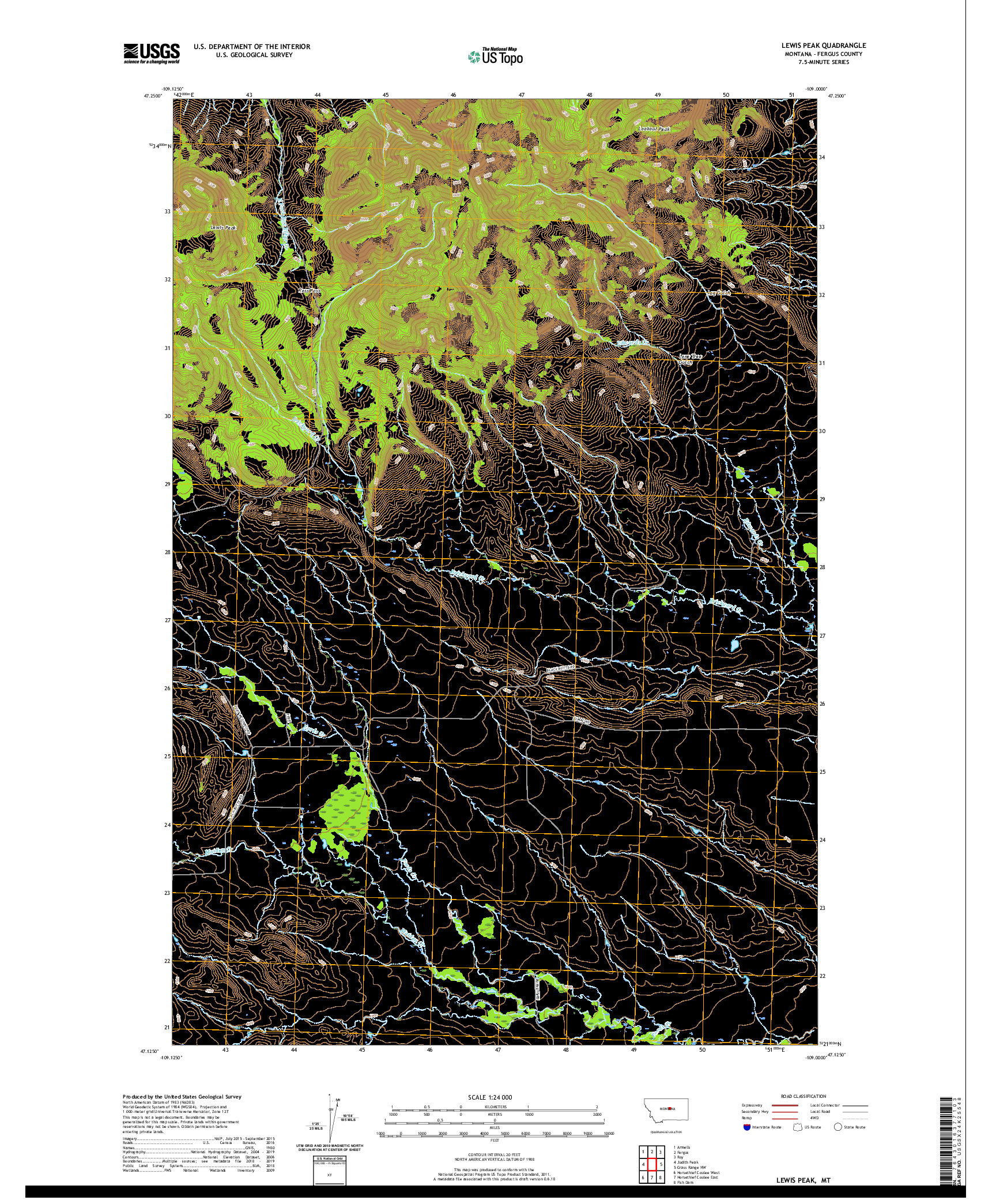 USGS US TOPO 7.5-MINUTE MAP FOR LEWIS PEAK, MT 2020