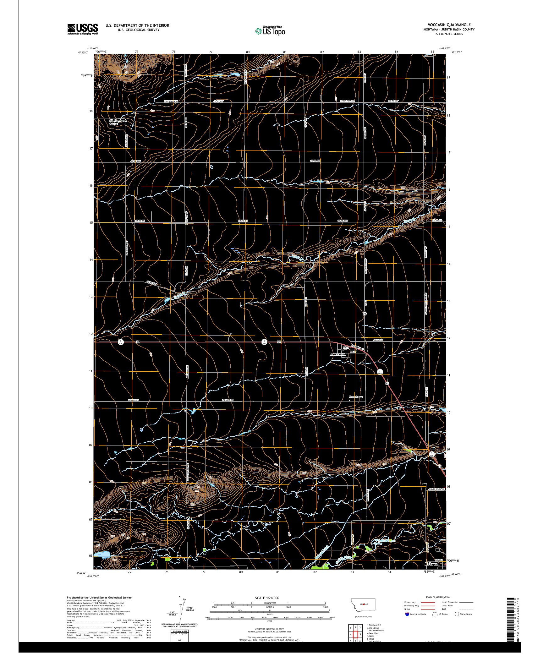 USGS US TOPO 7.5-MINUTE MAP FOR MOCCASIN, MT 2020