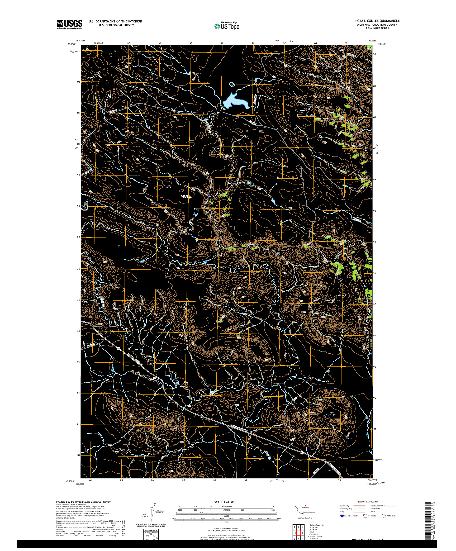 USGS US TOPO 7.5-MINUTE MAP FOR PIGTAIL COULEE, MT 2020