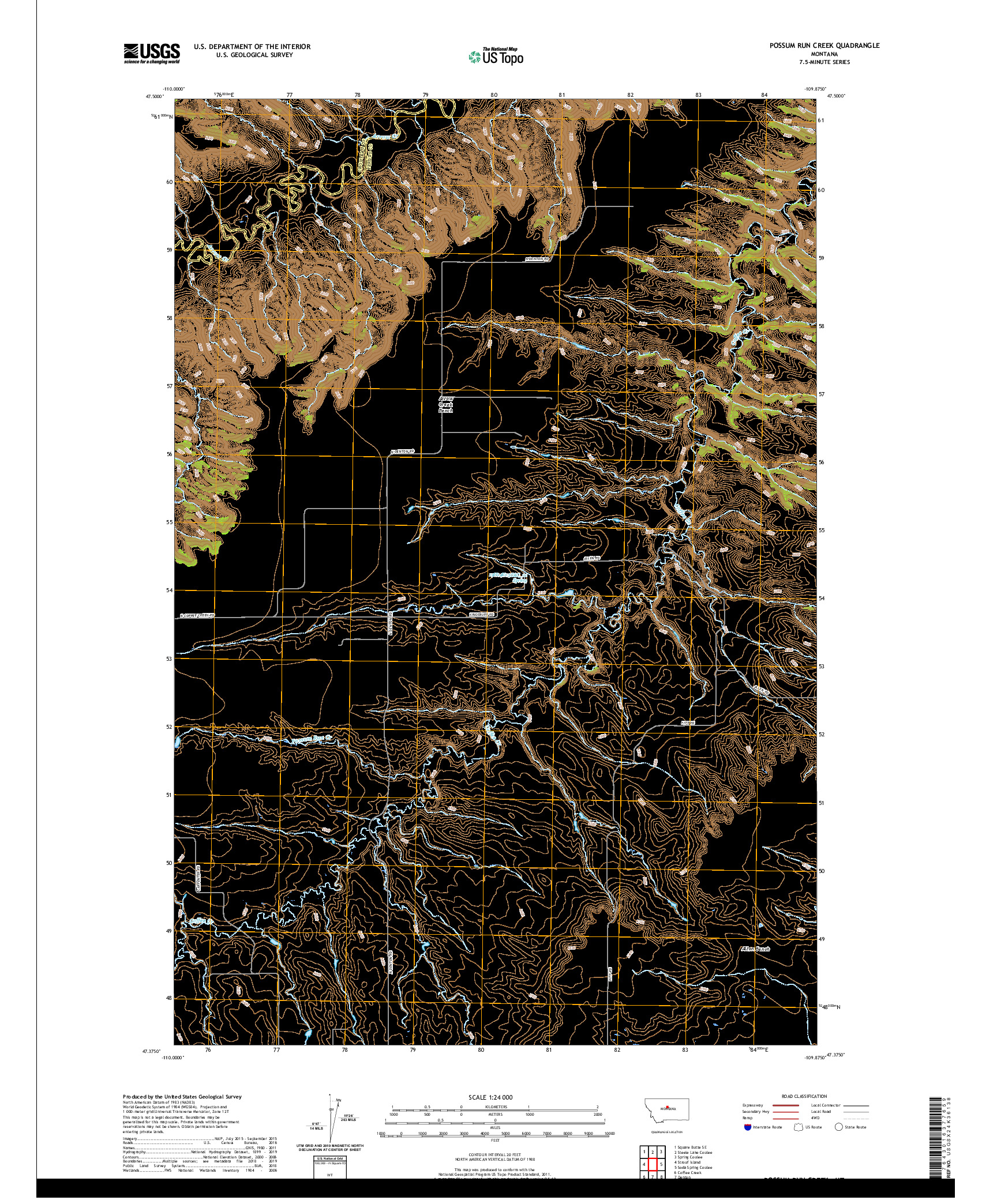USGS US TOPO 7.5-MINUTE MAP FOR POSSUM RUN CREEK, MT 2020
