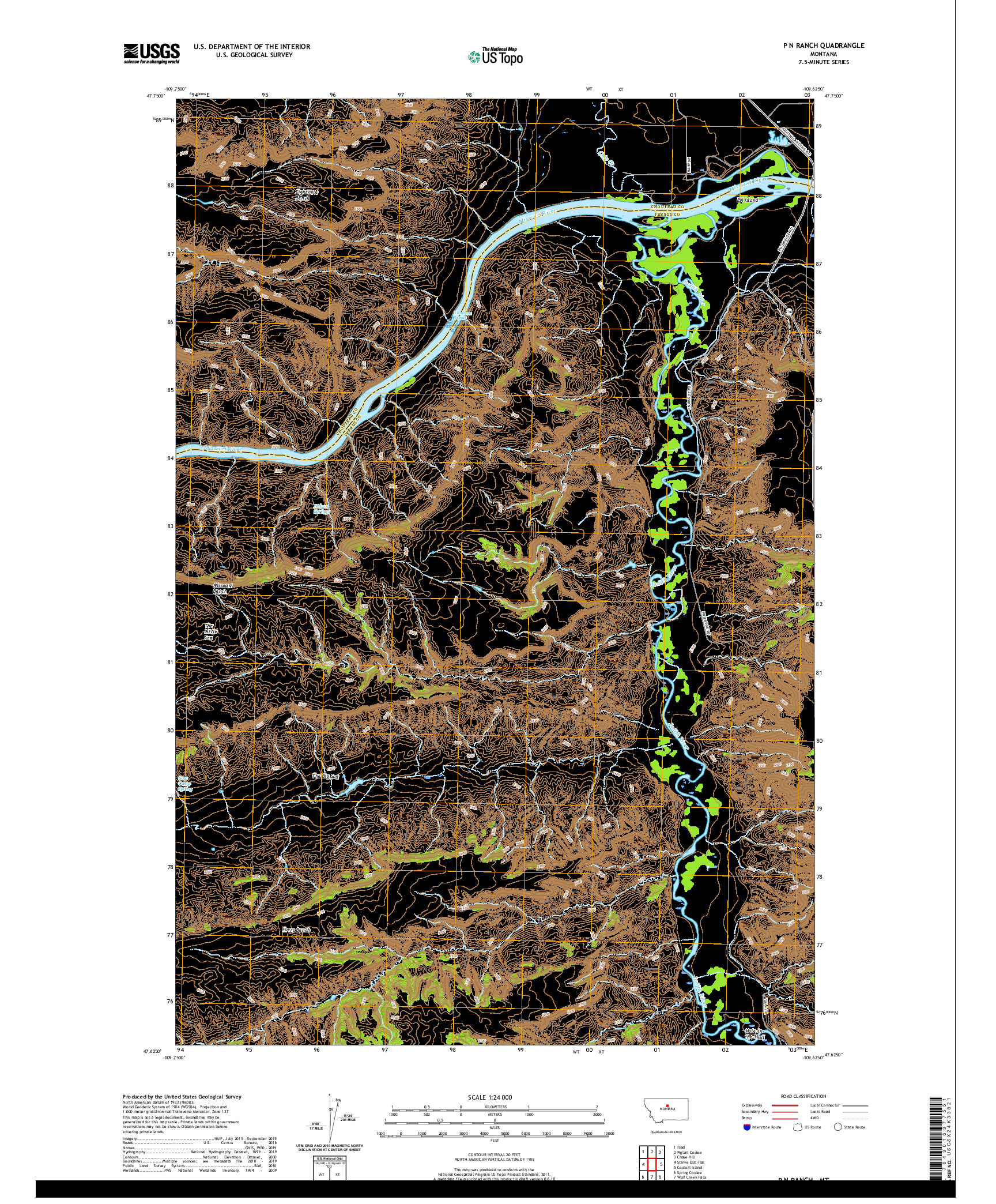 USGS US TOPO 7.5-MINUTE MAP FOR P N RANCH, MT 2020