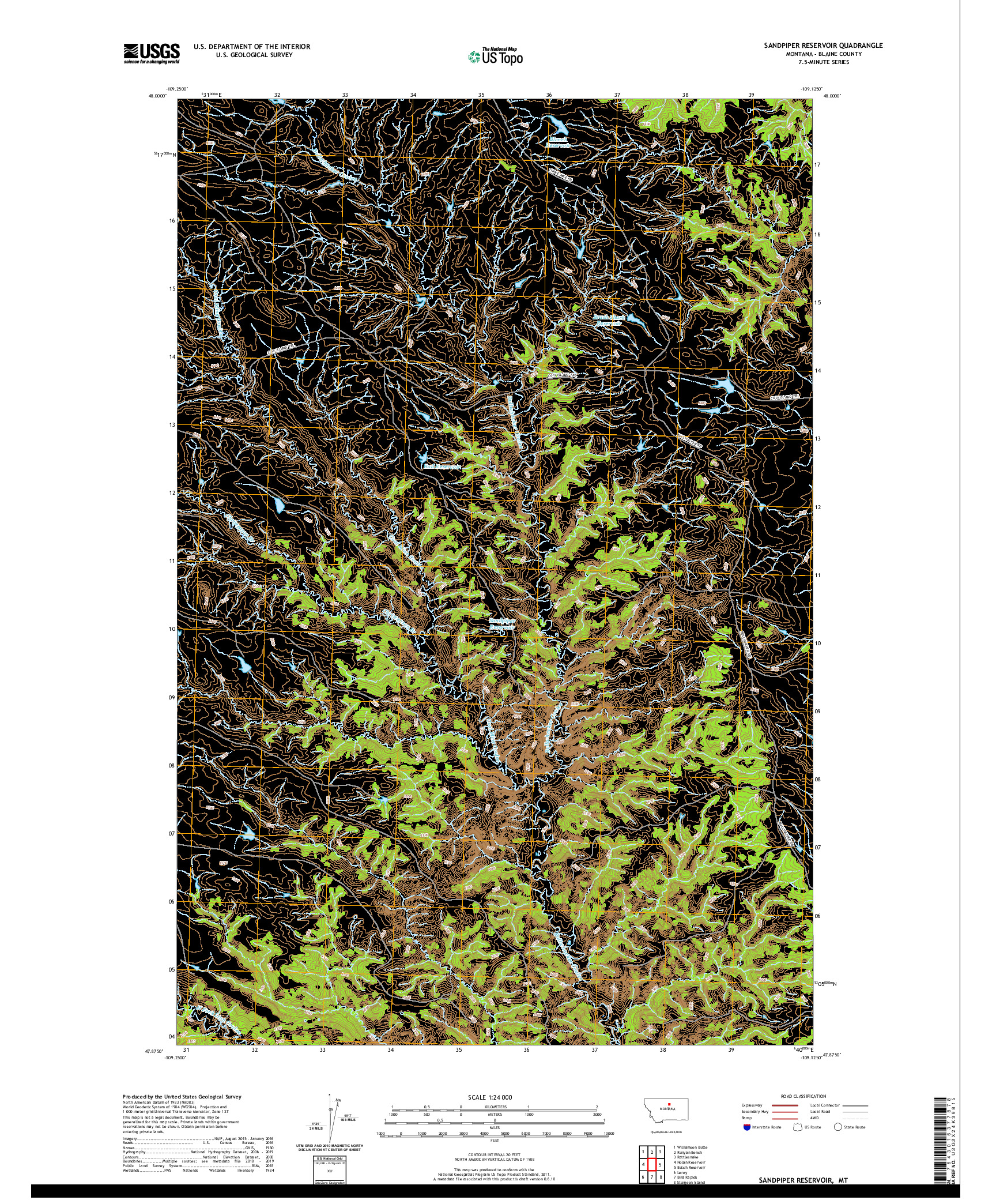 USGS US TOPO 7.5-MINUTE MAP FOR SANDPIPER RESERVOIR, MT 2020