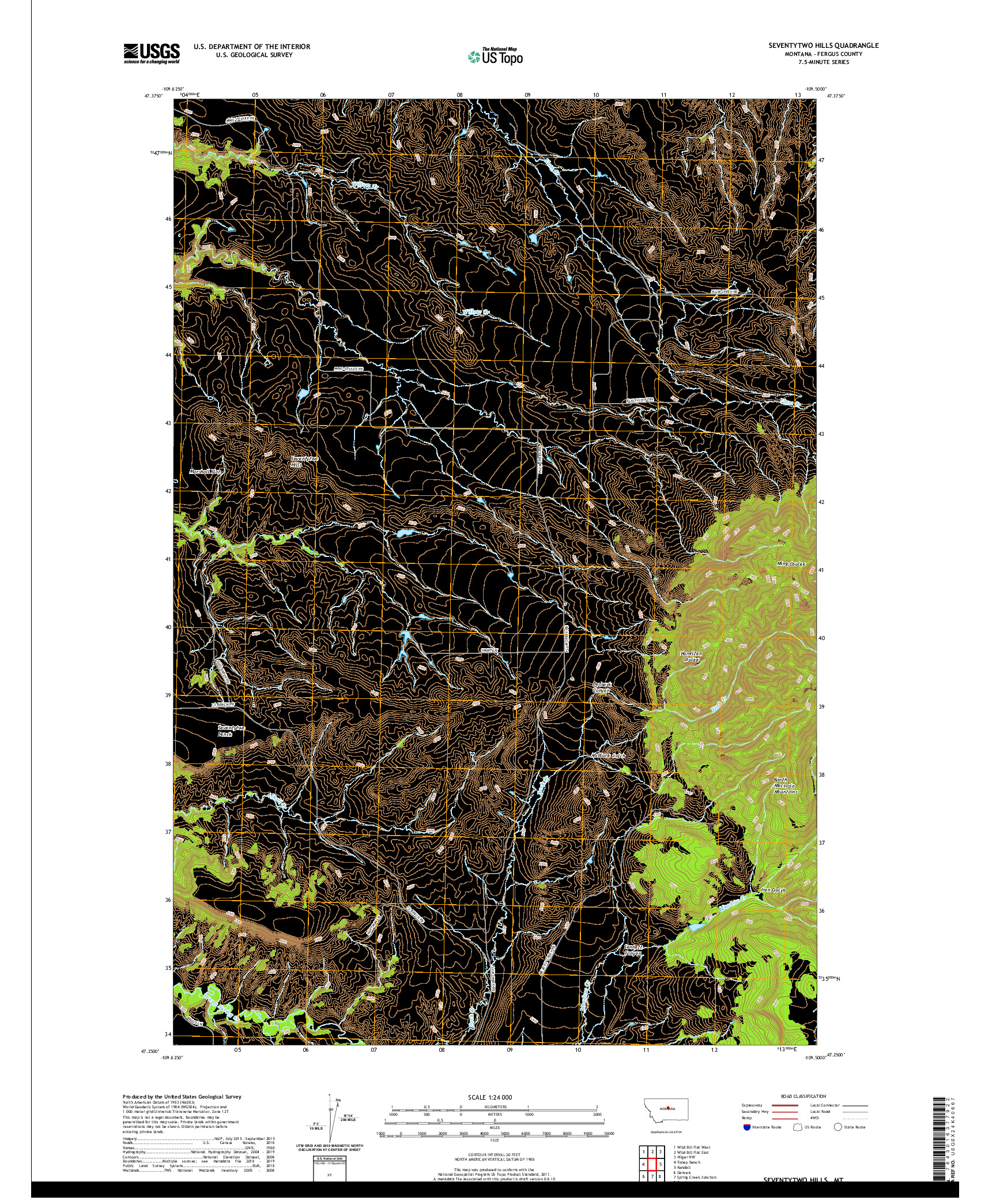 USGS US TOPO 7.5-MINUTE MAP FOR SEVENTYTWO HILLS, MT 2020