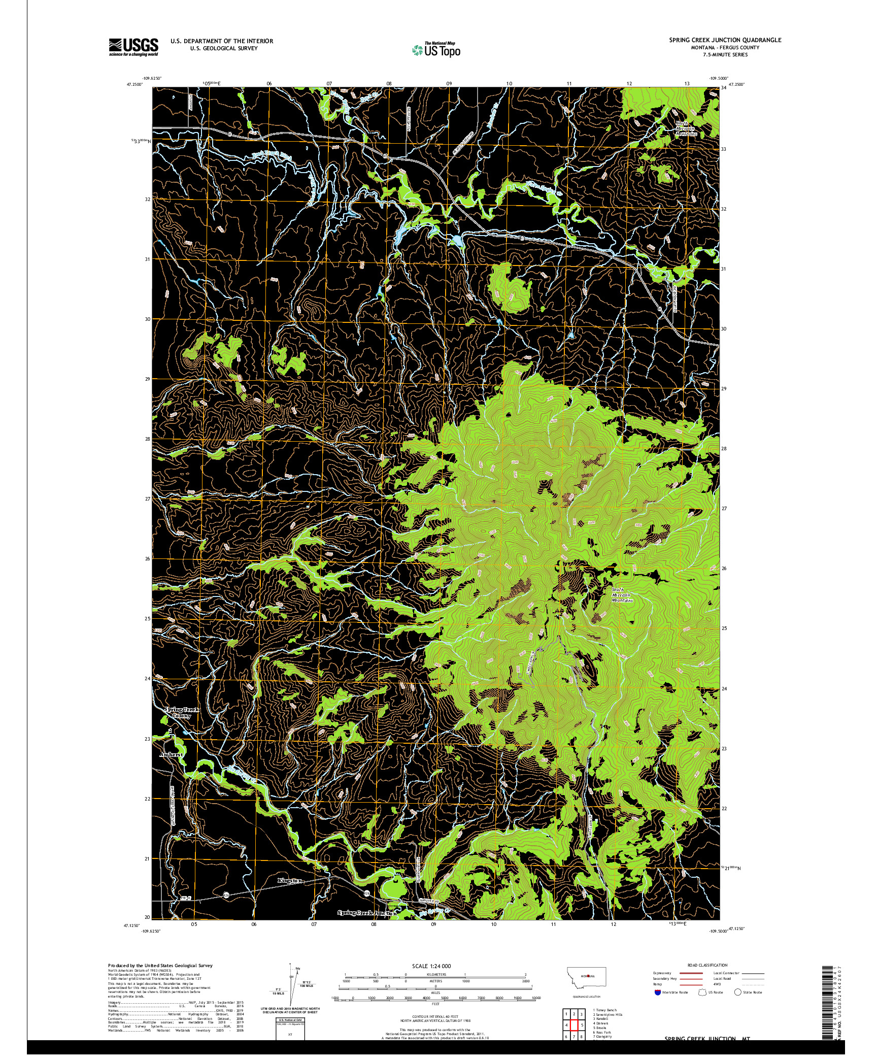 USGS US TOPO 7.5-MINUTE MAP FOR SPRING CREEK JUNCTION, MT 2020