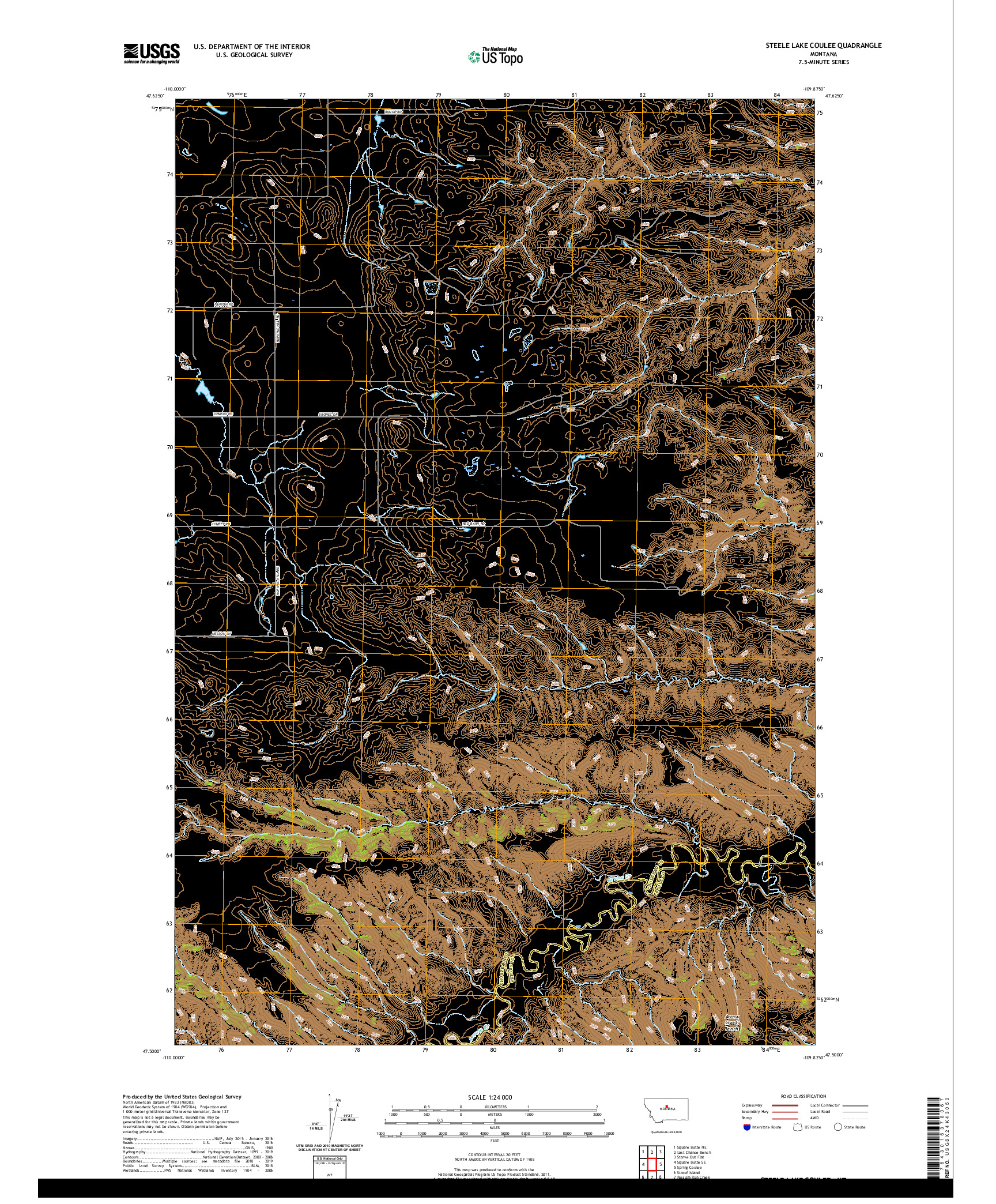 USGS US TOPO 7.5-MINUTE MAP FOR STEELE LAKE COULEE, MT 2020