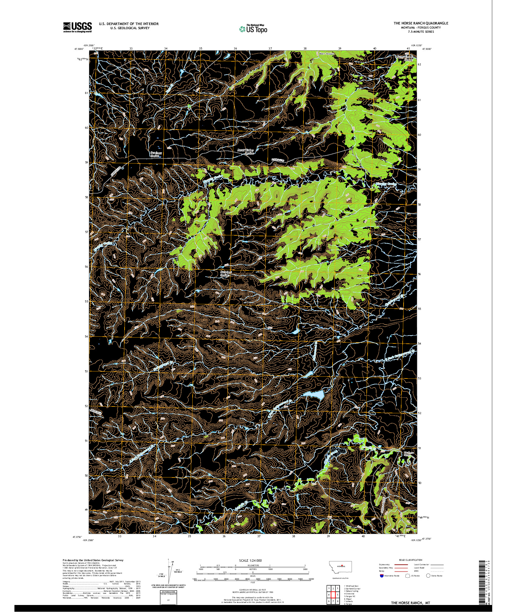 USGS US TOPO 7.5-MINUTE MAP FOR THE HORSE RANCH, MT 2020