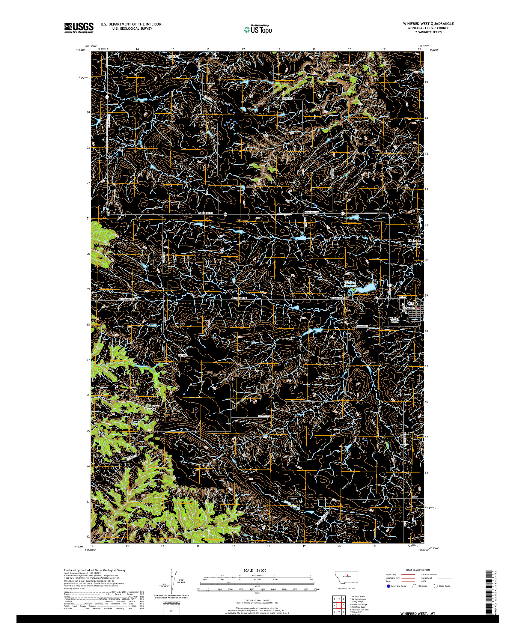 USGS US TOPO 7.5-MINUTE MAP FOR WINIFRED WEST, MT 2020