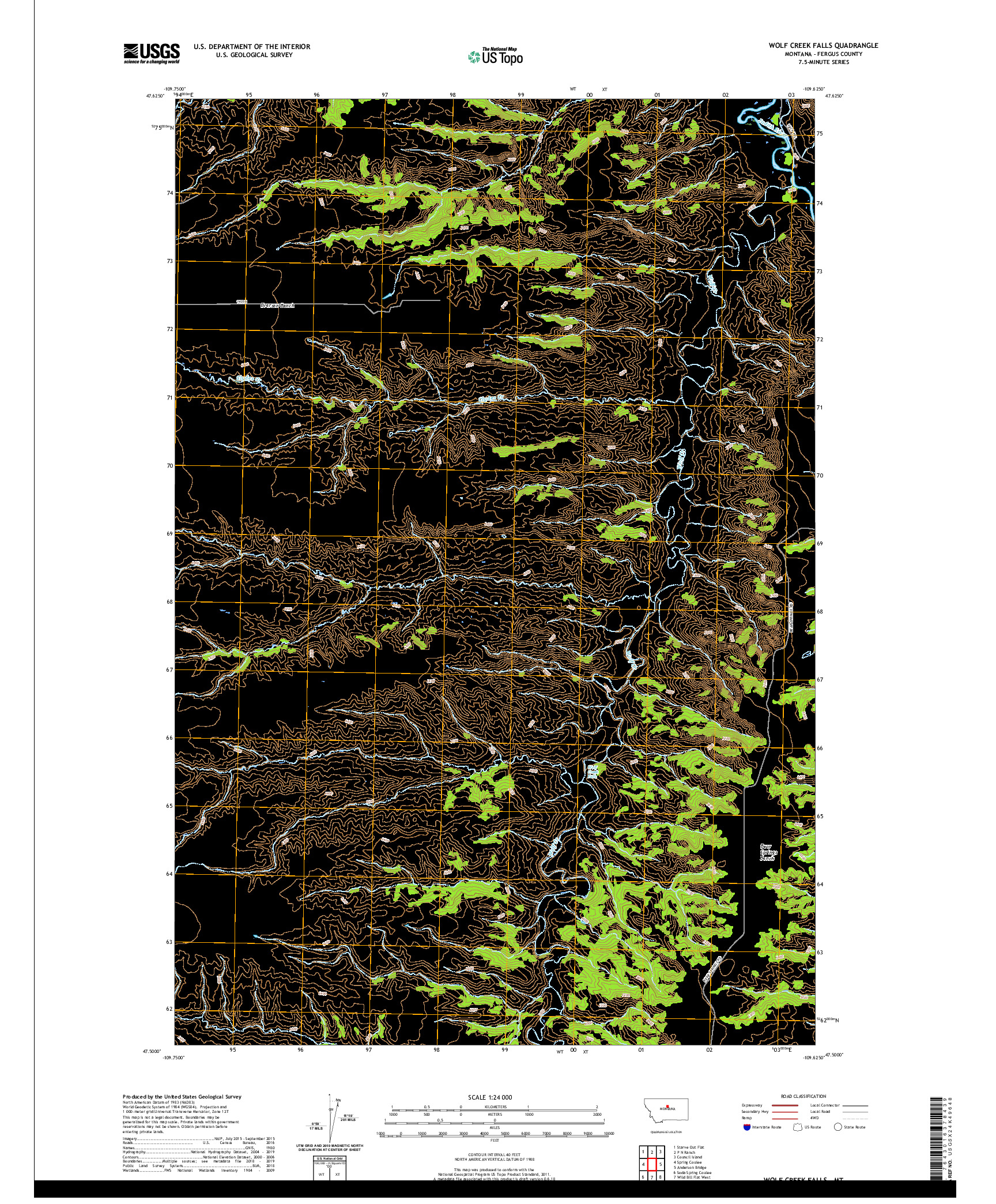 USGS US TOPO 7.5-MINUTE MAP FOR WOLF CREEK FALLS, MT 2020