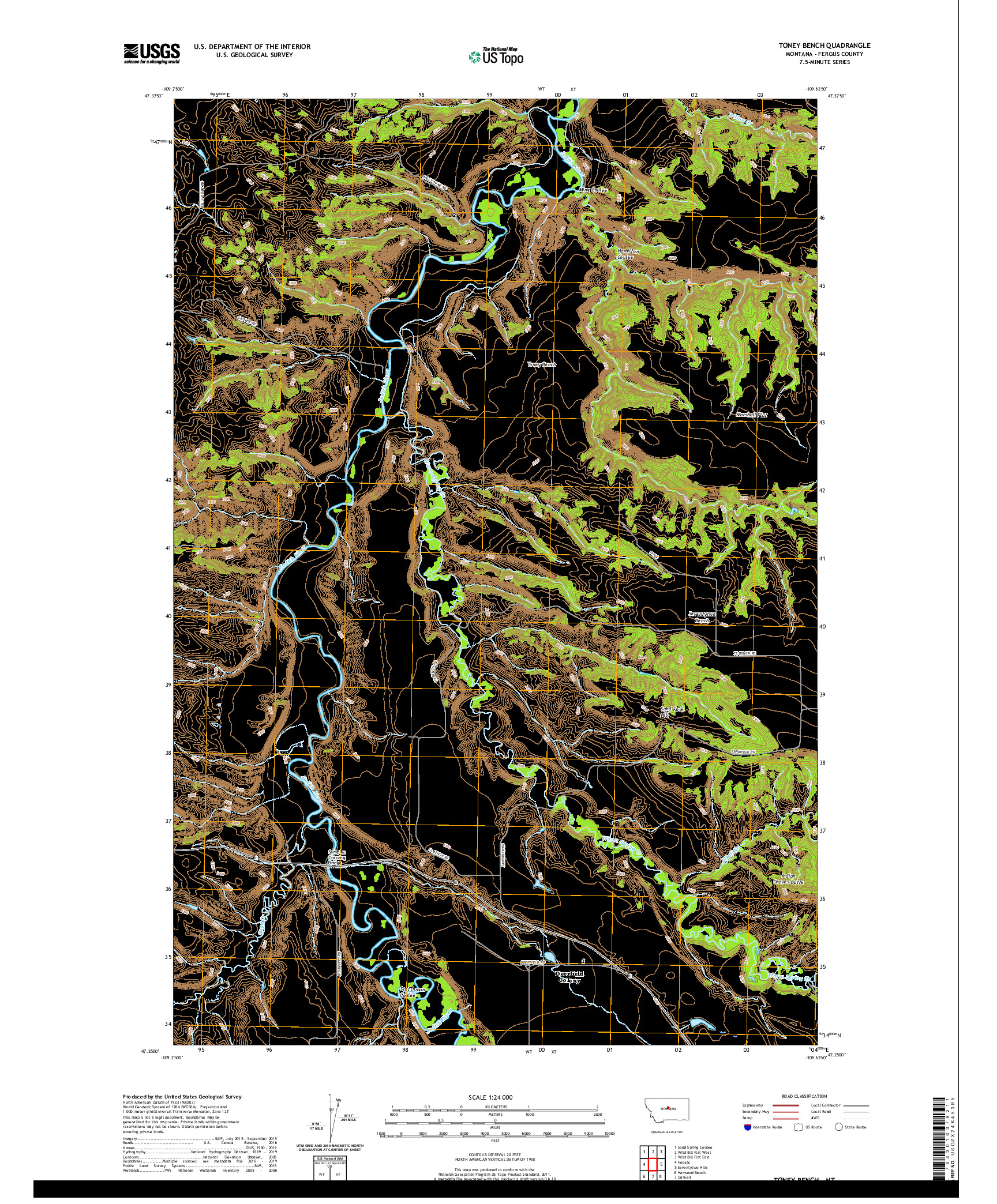 USGS US TOPO 7.5-MINUTE MAP FOR TONEY BENCH, MT 2020