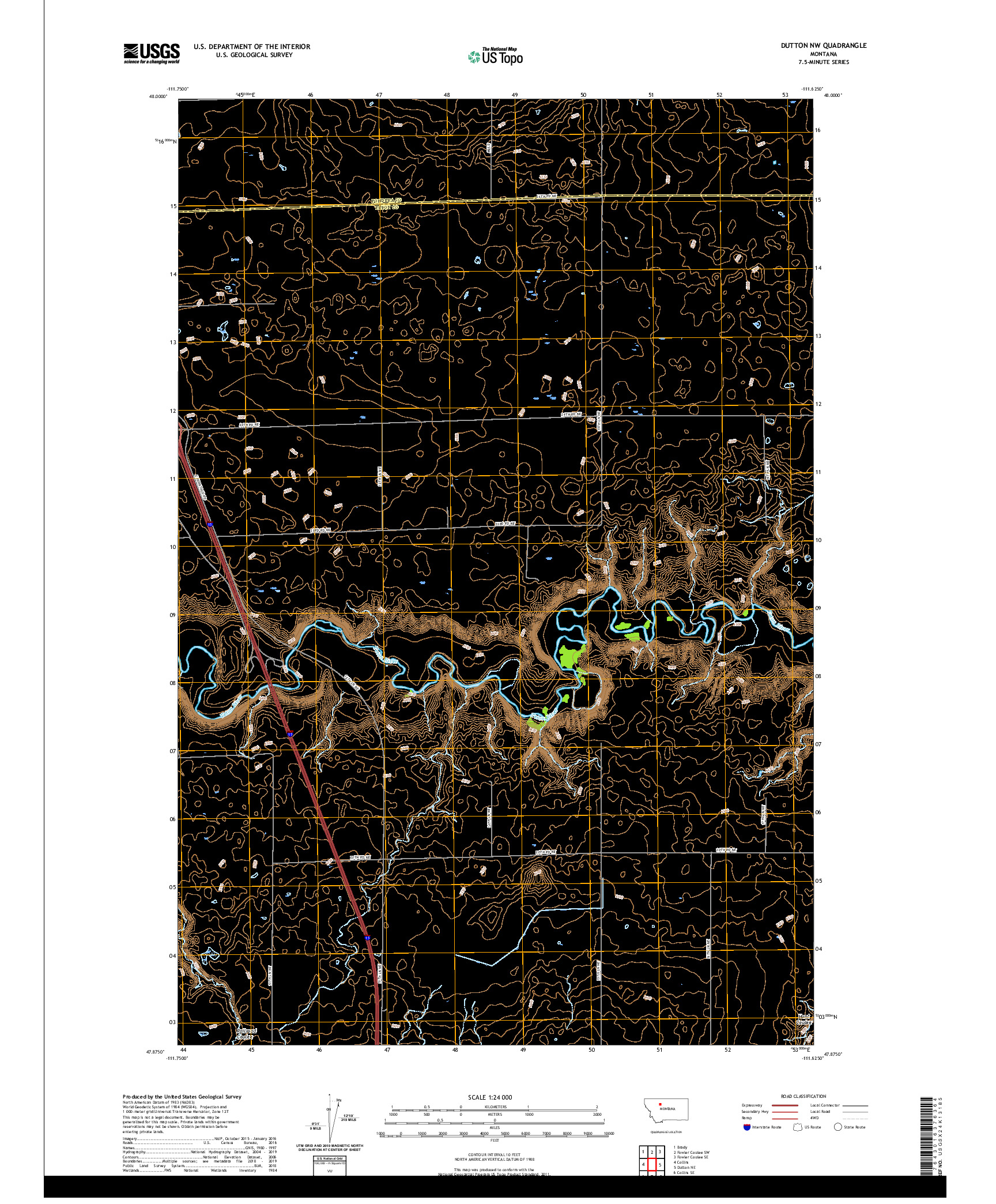 USGS US TOPO 7.5-MINUTE MAP FOR DUTTON NW, MT 2020