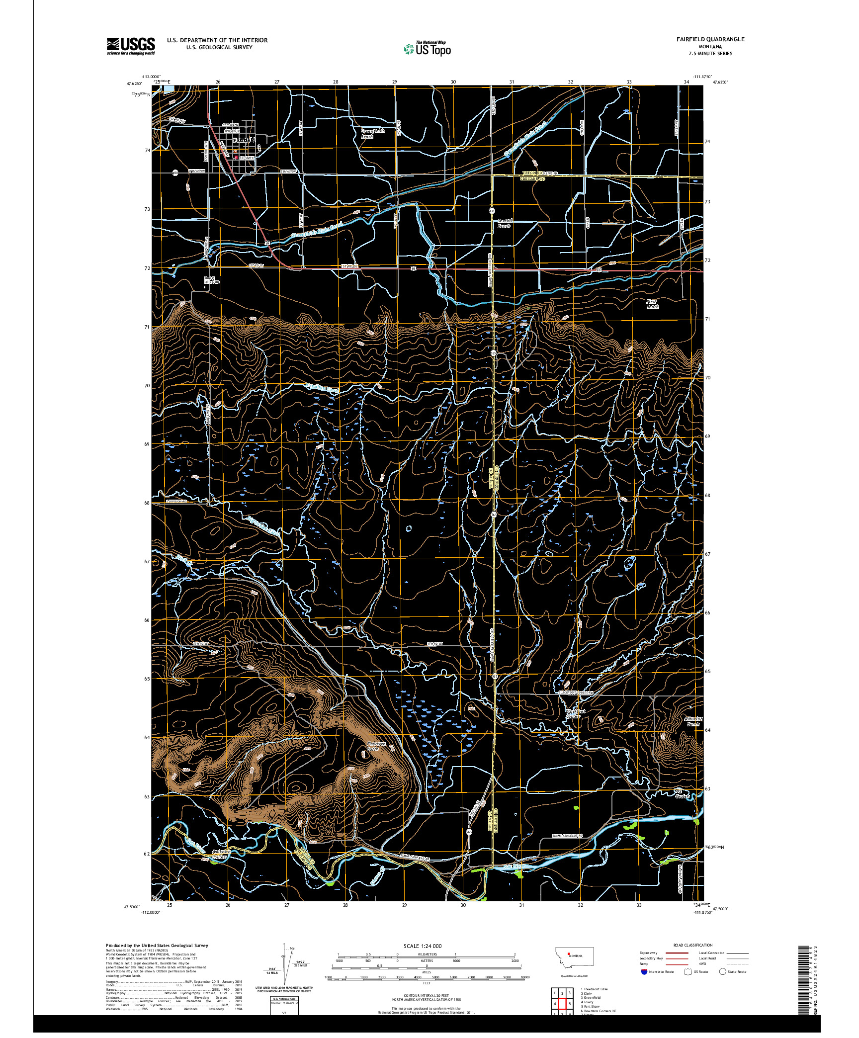 USGS US TOPO 7.5-MINUTE MAP FOR FAIRFIELD, MT 2020