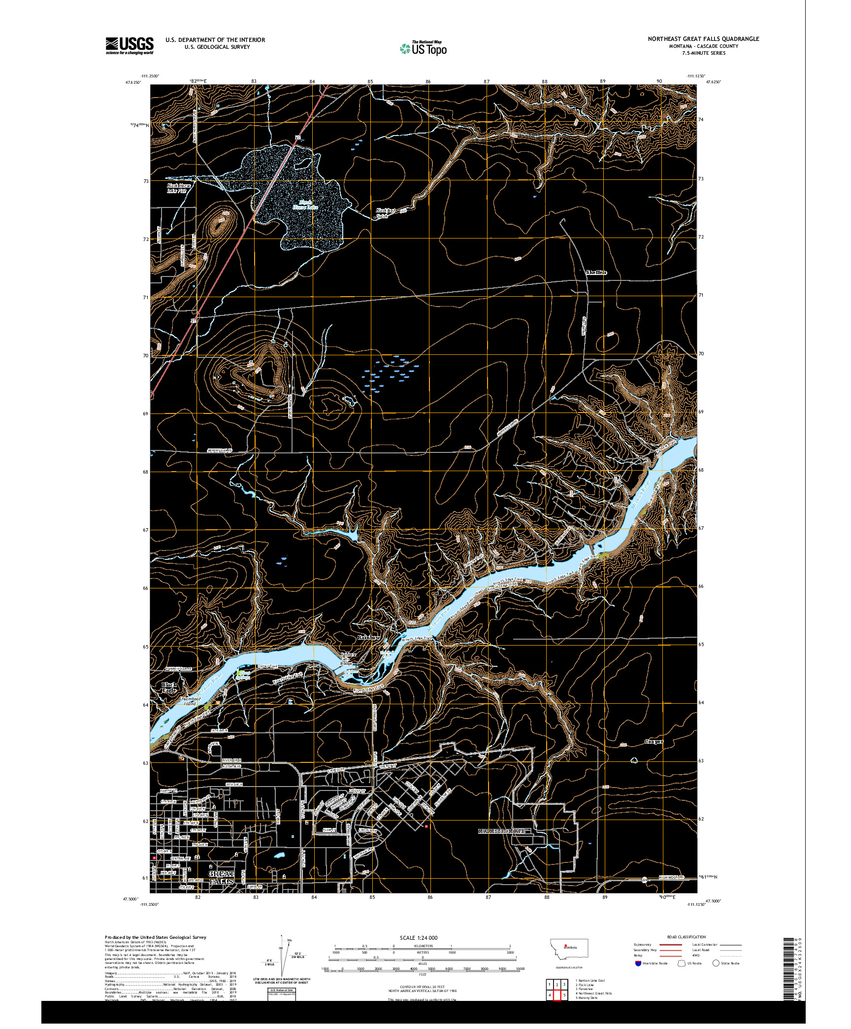 USGS US TOPO 7.5-MINUTE MAP FOR NORTHEAST GREAT FALLS, MT 2020