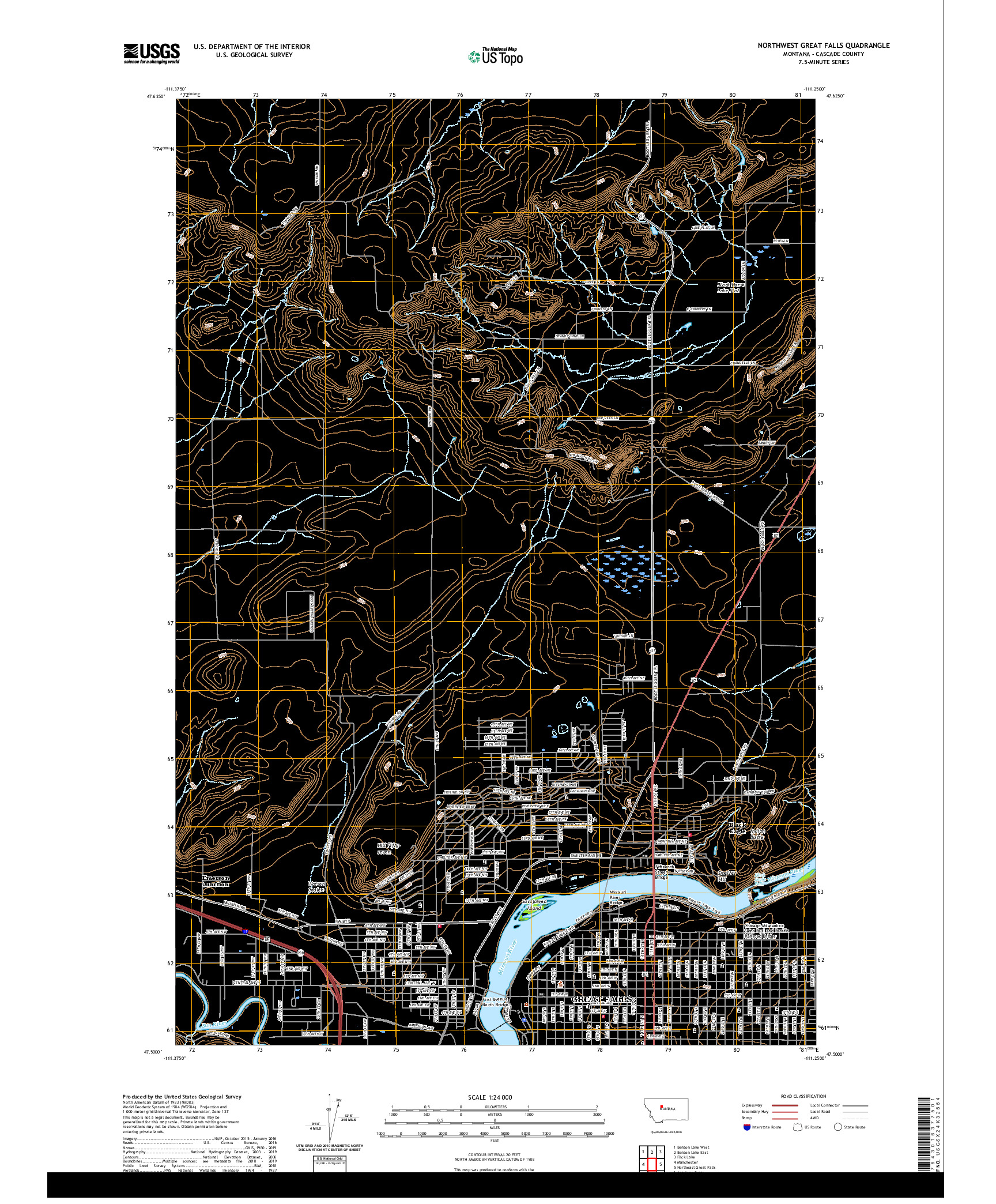 USGS US TOPO 7.5-MINUTE MAP FOR NORTHWEST GREAT FALLS, MT 2020