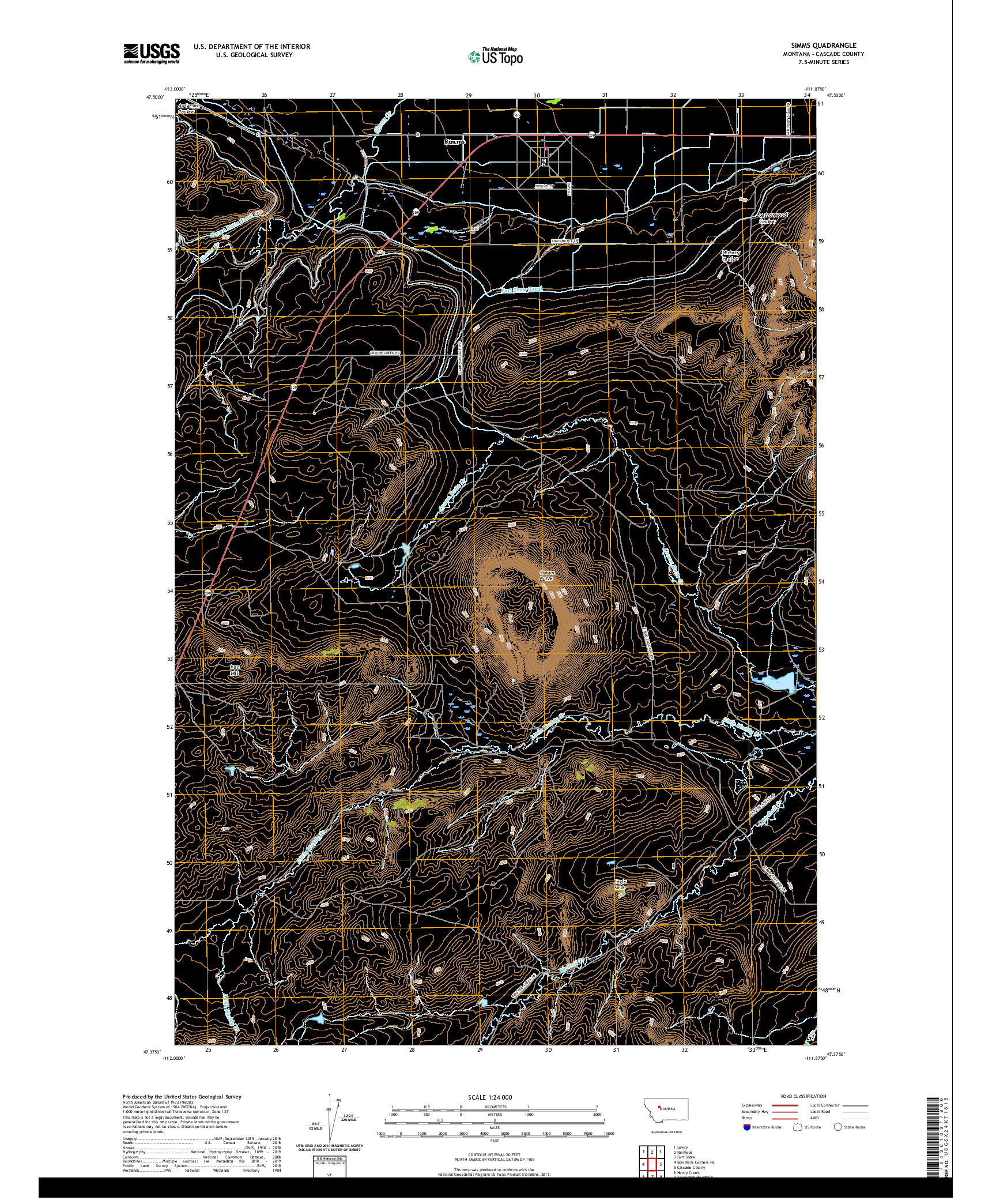 USGS US TOPO 7.5-MINUTE MAP FOR SIMMS, MT 2020