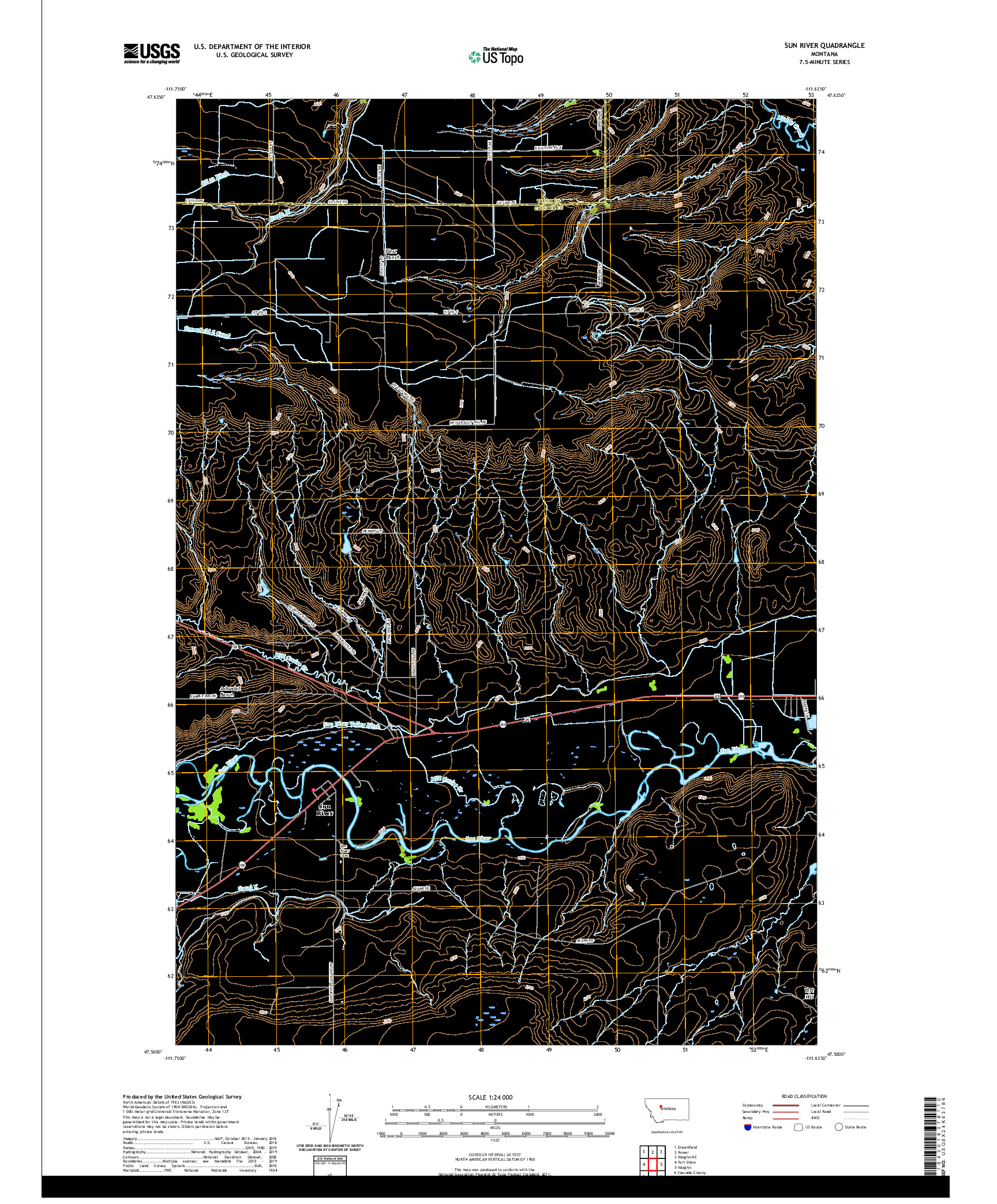 USGS US TOPO 7.5-MINUTE MAP FOR SUN RIVER, MT 2020