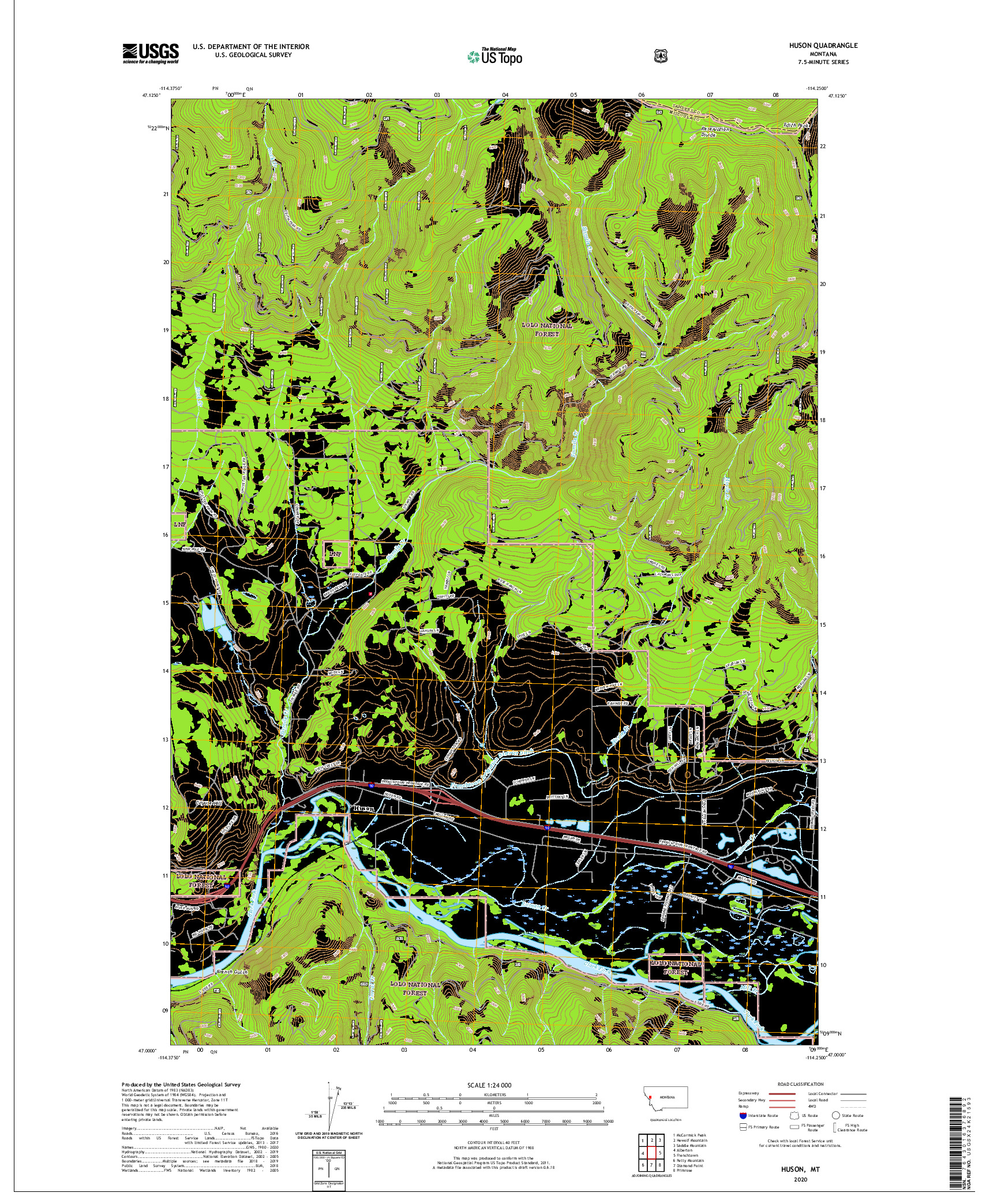 USGS US TOPO 7.5-MINUTE MAP FOR HUSON, MT 2020