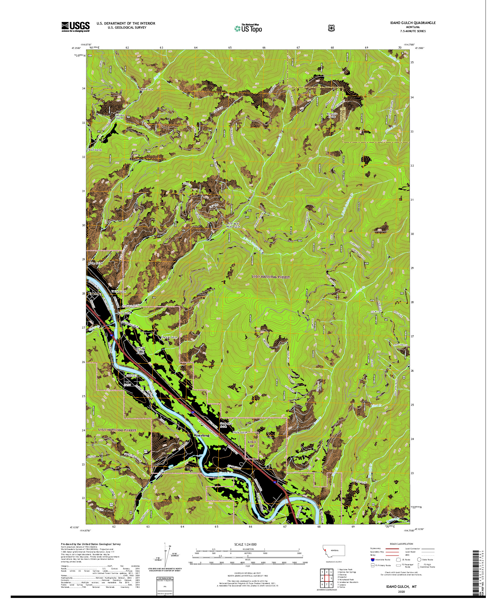 USGS US TOPO 7.5-MINUTE MAP FOR IDAHO GULCH, MT 2020