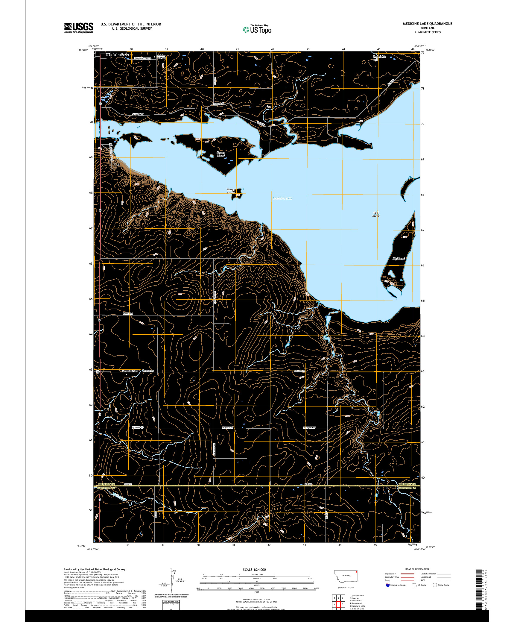 USGS US TOPO 7.5-MINUTE MAP FOR MEDICINE LAKE, MT 2020