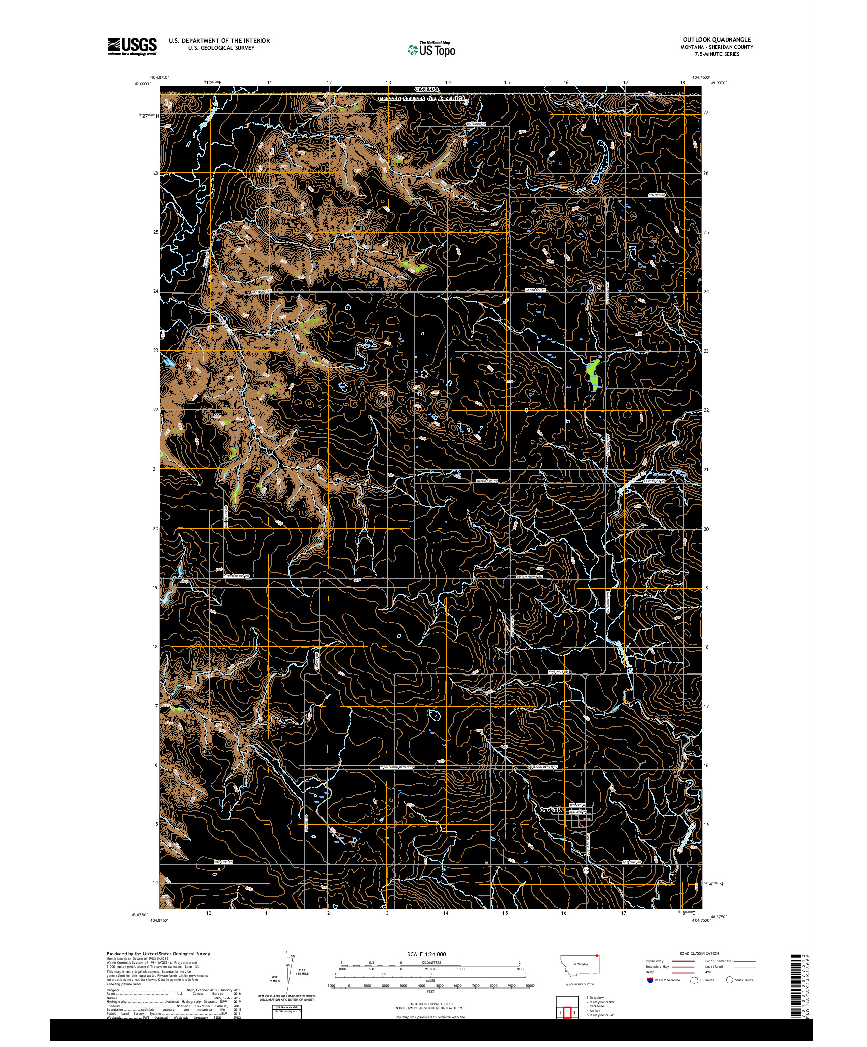 USGS US TOPO 7.5-MINUTE MAP FOR OUTLOOK, MT,SK 2020