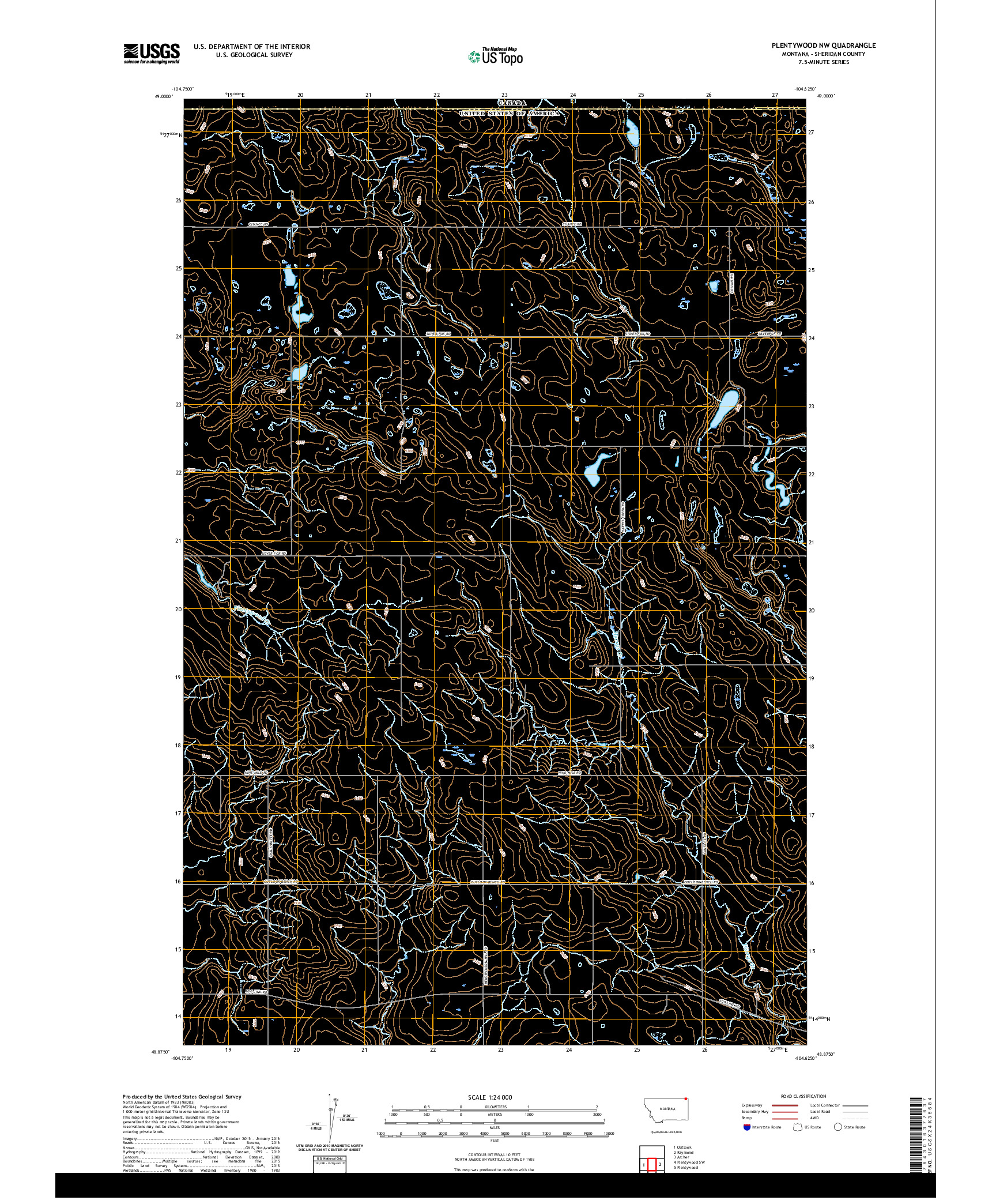 USGS US TOPO 7.5-MINUTE MAP FOR PLENTYWOOD NW, MT,SK 2020