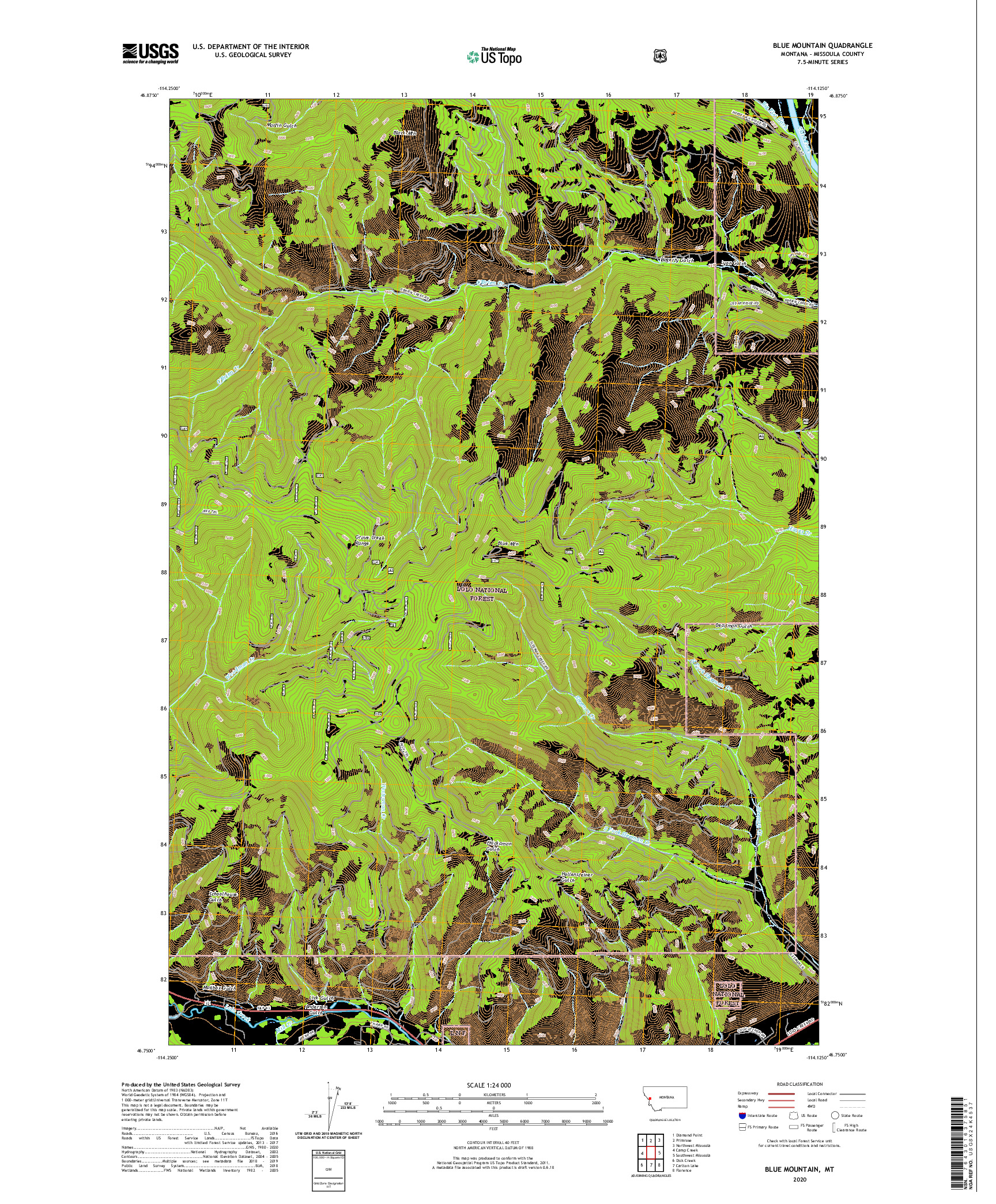 USGS US TOPO 7.5-MINUTE MAP FOR BLUE MOUNTAIN, MT 2020