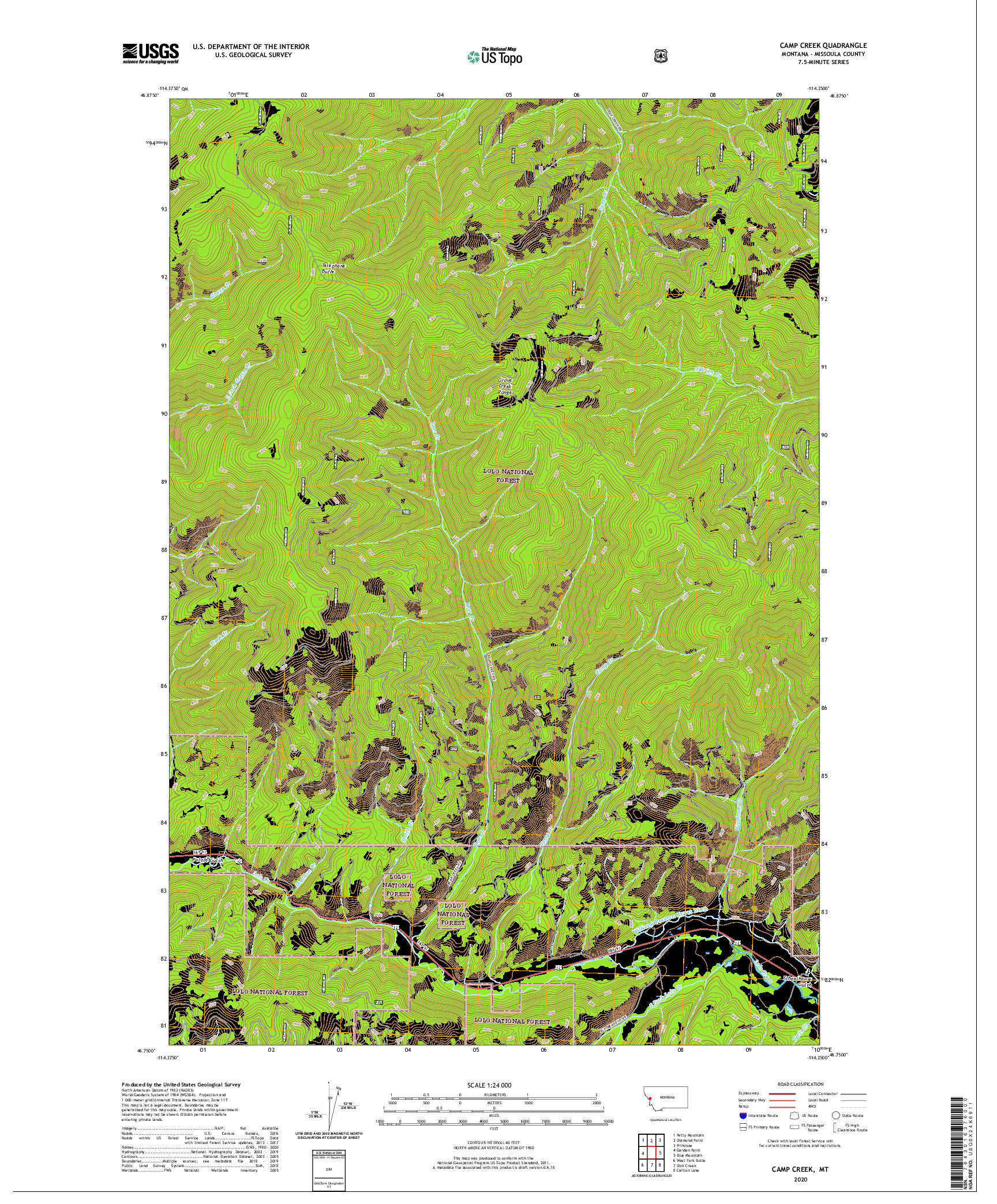 USGS US TOPO 7.5-MINUTE MAP FOR CAMP CREEK, MT 2020
