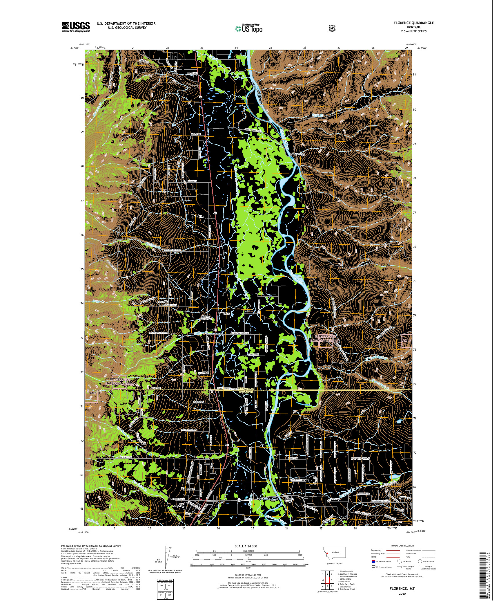 USGS US TOPO 7.5-MINUTE MAP FOR FLORENCE, MT 2020