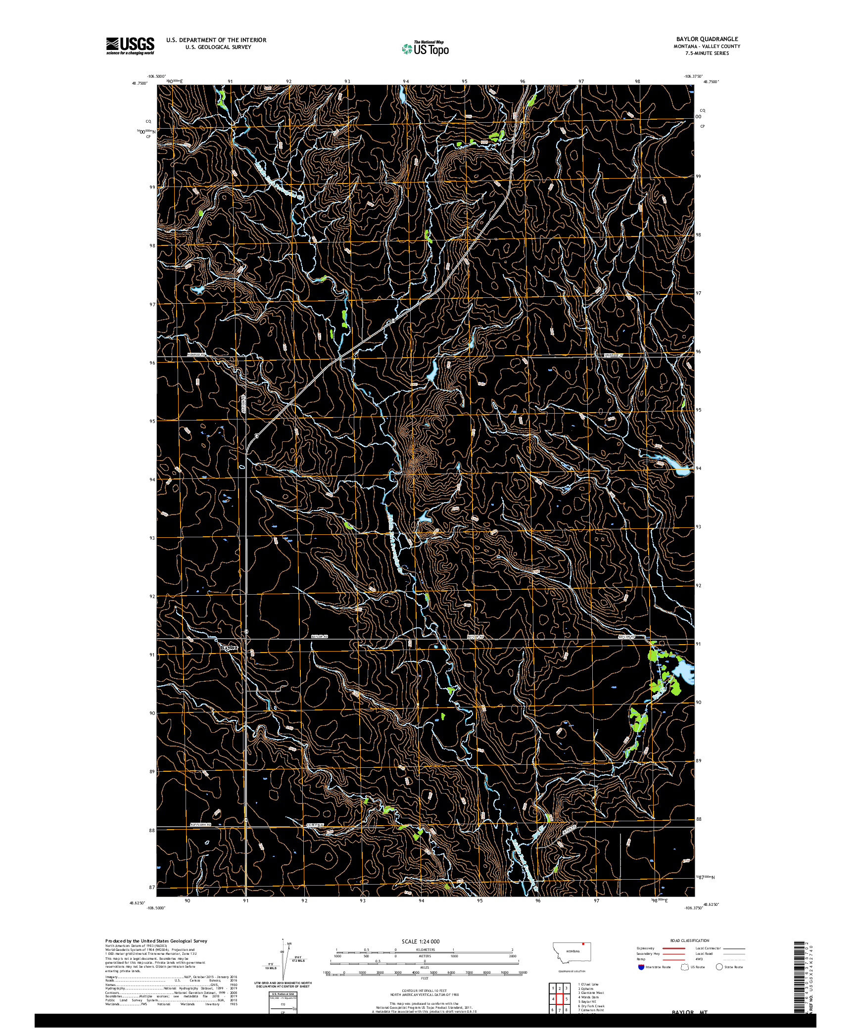 USGS US TOPO 7.5-MINUTE MAP FOR BAYLOR, MT 2020