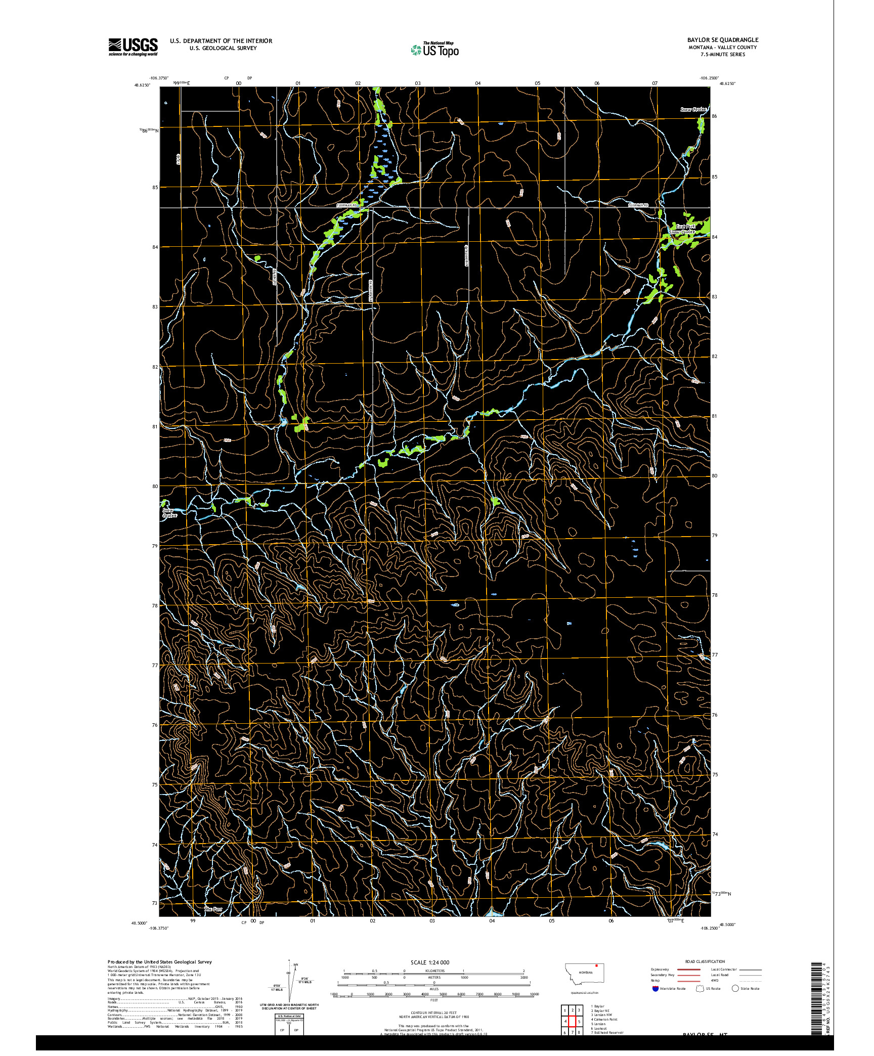 USGS US TOPO 7.5-MINUTE MAP FOR BAYLOR SE, MT 2020