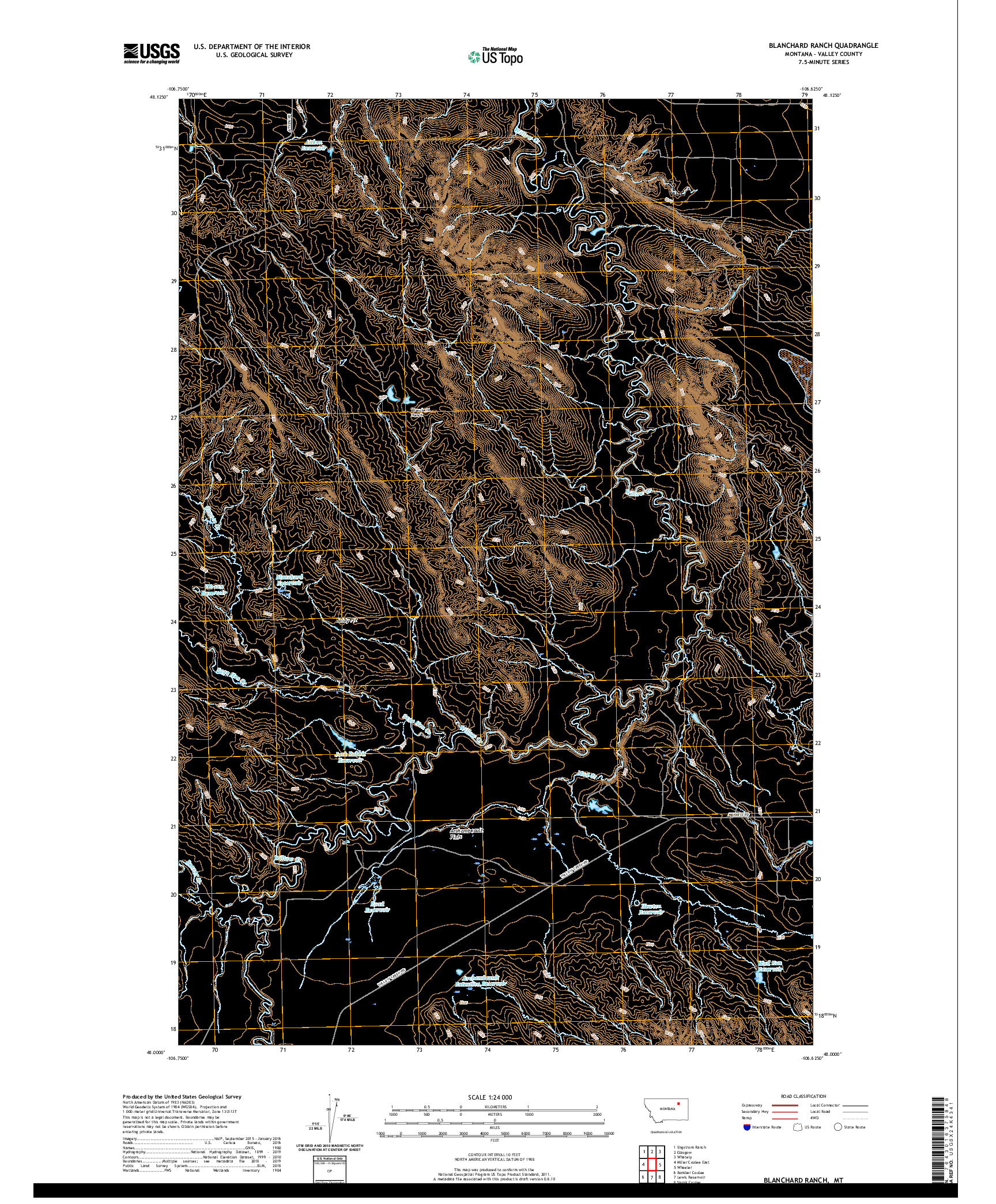 USGS US TOPO 7.5-MINUTE MAP FOR BLANCHARD RANCH, MT 2020