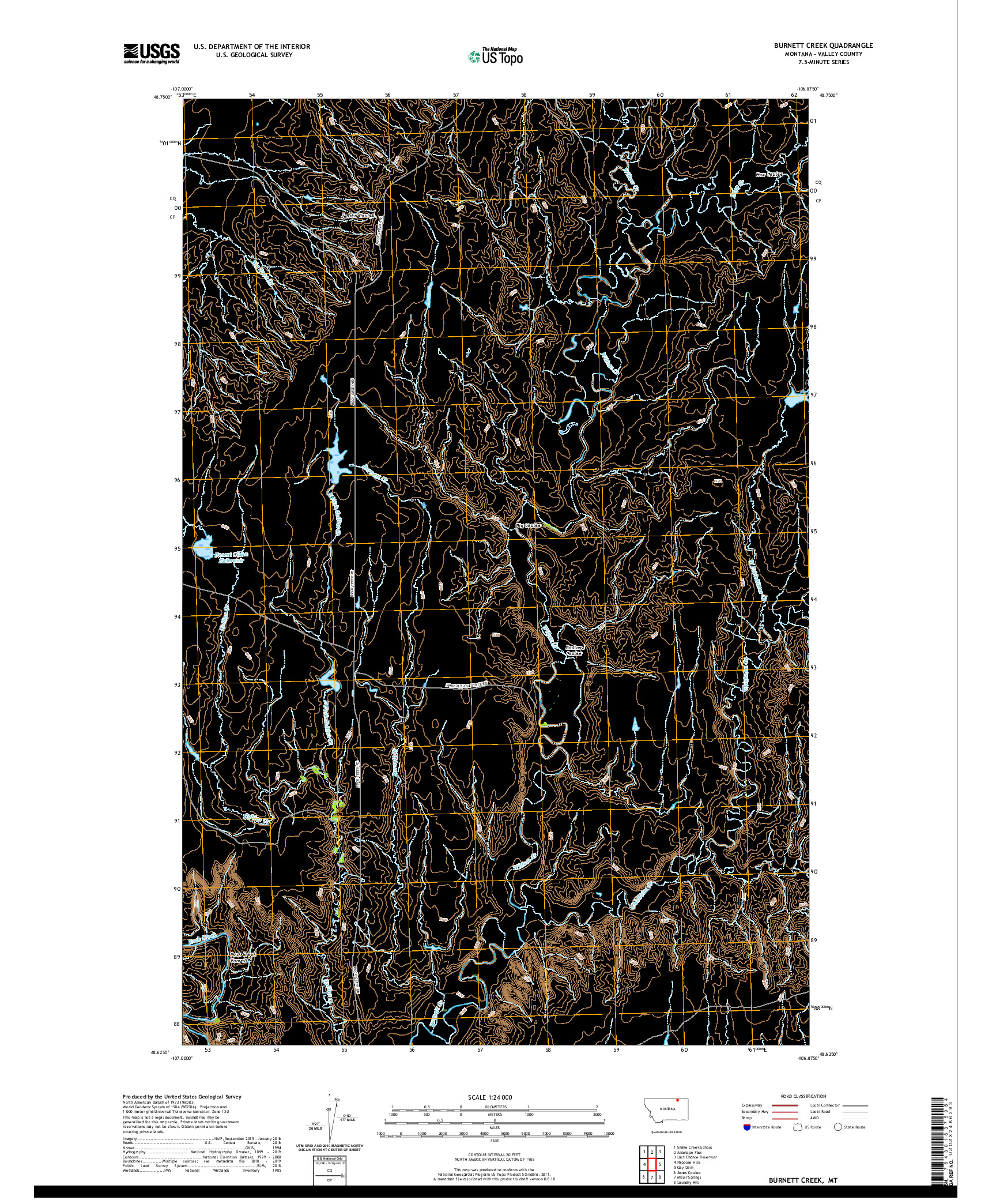 USGS US TOPO 7.5-MINUTE MAP FOR BURNETT CREEK, MT 2020