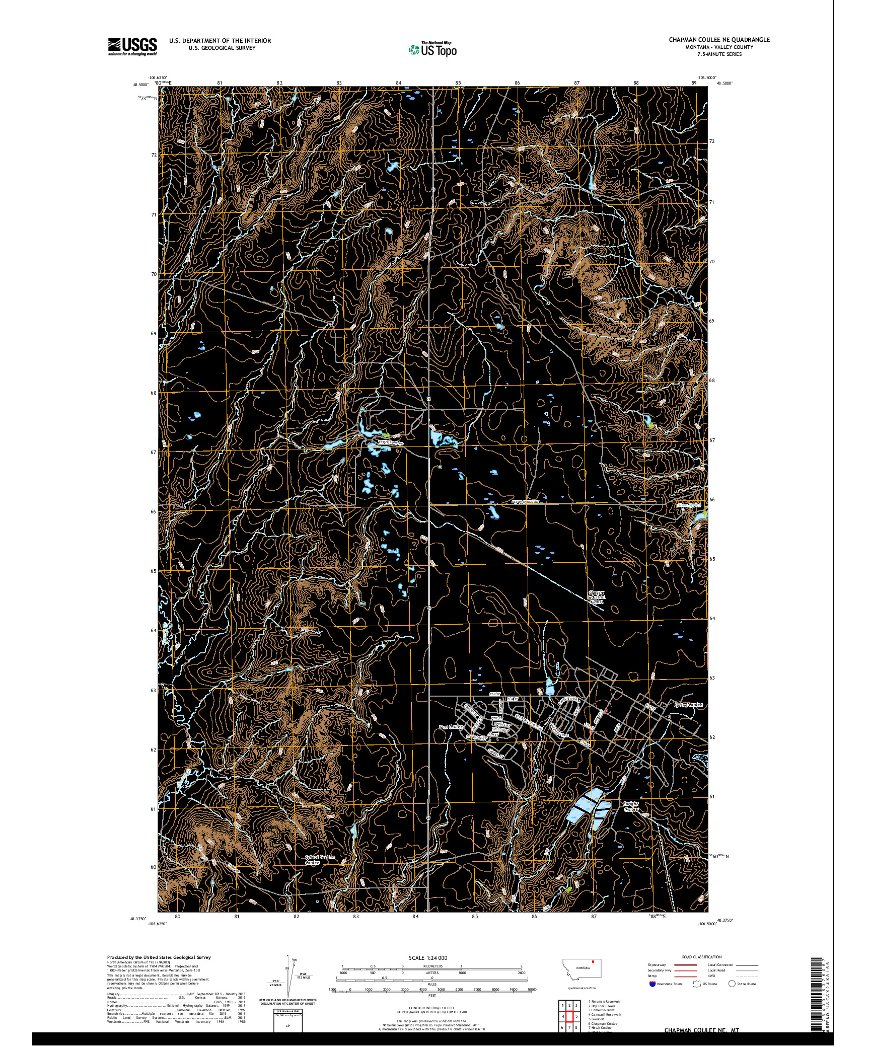 USGS US TOPO 7.5-MINUTE MAP FOR CHAPMAN COULEE NE, MT 2020